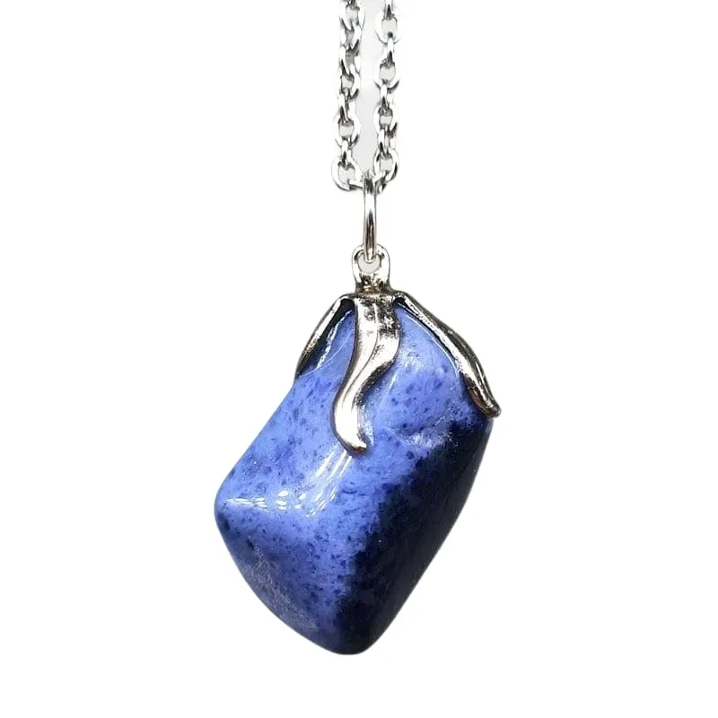 TENET - Ciondolo pendente con pietra dura vera minerale e catenina in acciaio inossidabile (DUMORTIERITE) - immagine 1