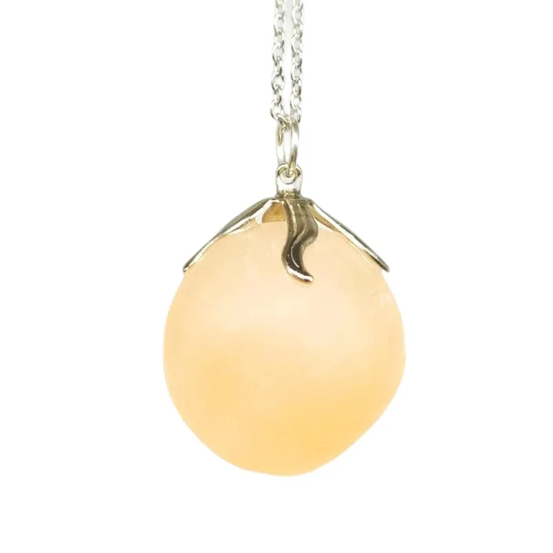 TENET - Ciondolo pendente con pietra dura vera minerale e catenina in acciaio inossidabile (SELENITE ARANCIO) - immagine 1