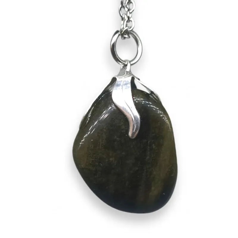 TENET - Ciondolo pendente con pietra dura vera minerale e catenina in acciaio inossidabile (OSSIDIANA GOLD) - immagine 1