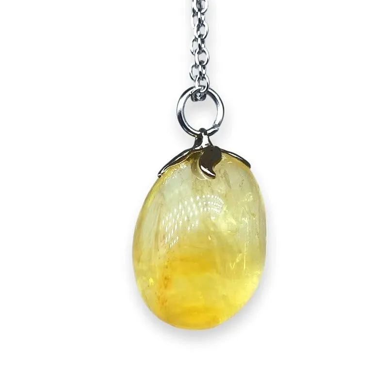 TENET - Ciondolo pendente con pietra dura vera minerale e catenina in acciaio inossidabile (FLUORITE GIALLA) - immagine 1
