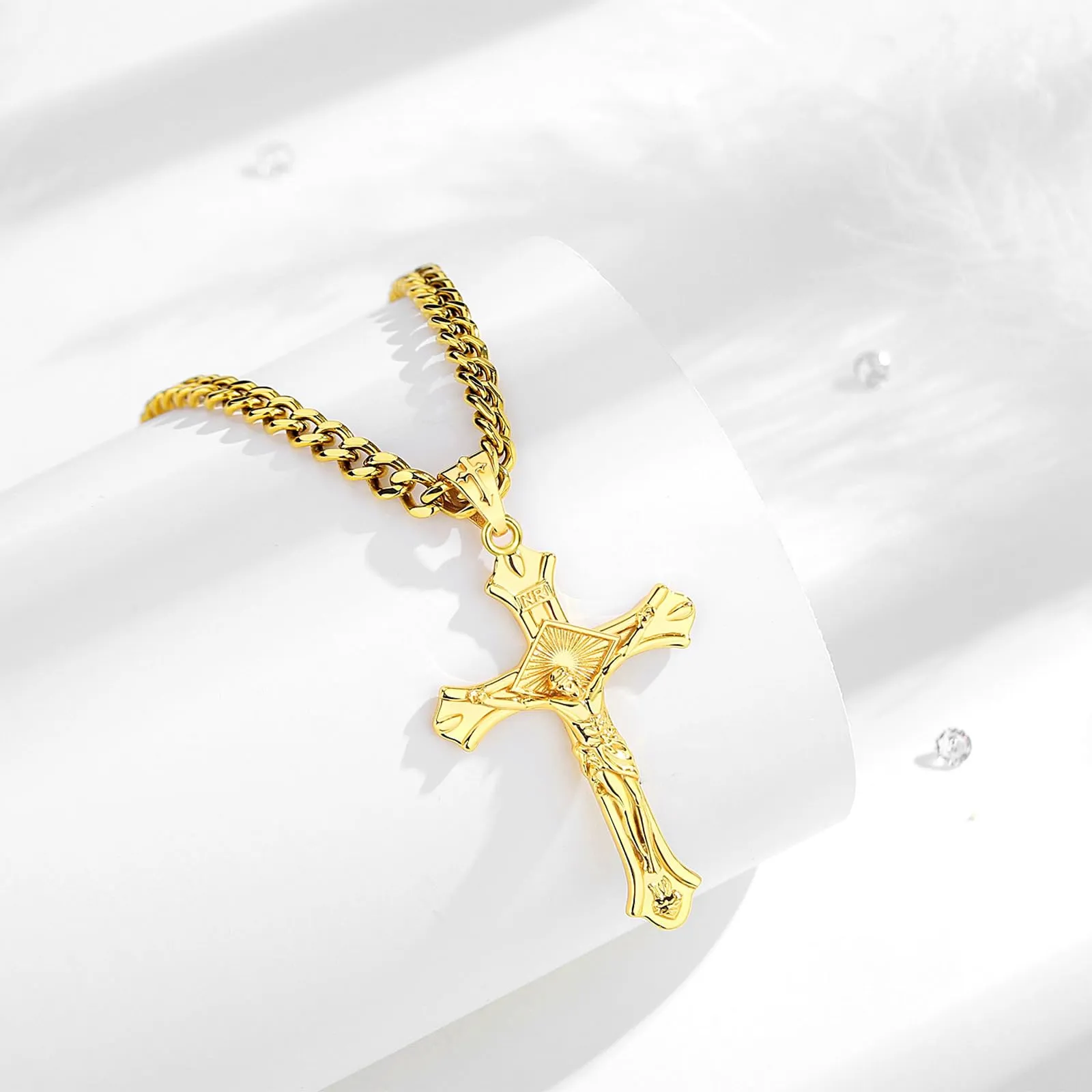 AEONSLOVE Collana Crocifisso Uomo Ciondolo Croce Cristiana Argento 925 per Uomo Donna Collana con Croce Gesù Cristo Cattolico Cristiani Gioielli Religiosi - immagine 2