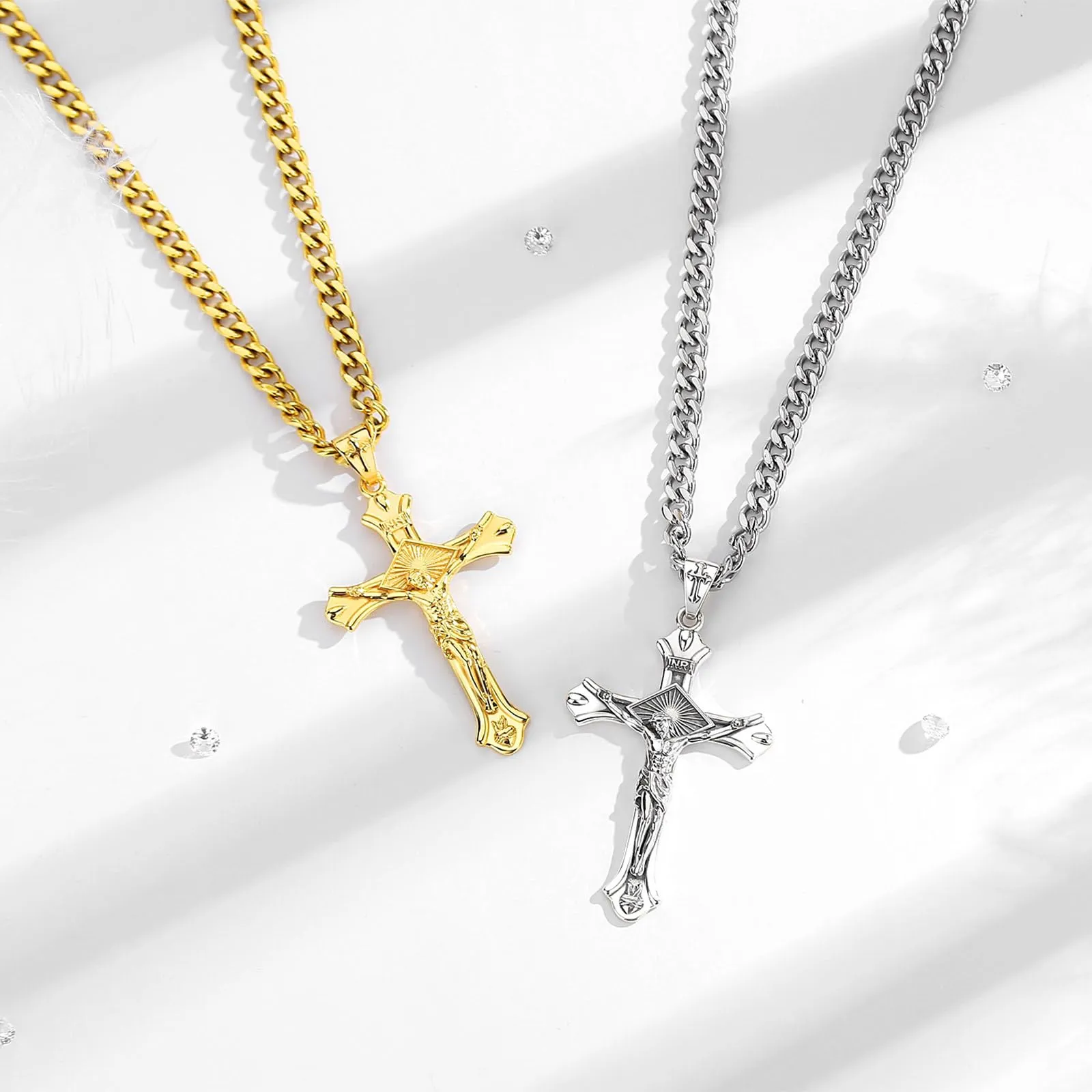 AEONSLOVE Collana Crocifisso Uomo Ciondolo Croce Cristiana Argento 925 per Uomo Donna Collana con Croce Gesù Cristo Cattolico Cristiani Gioielli Religiosi - immagine 3