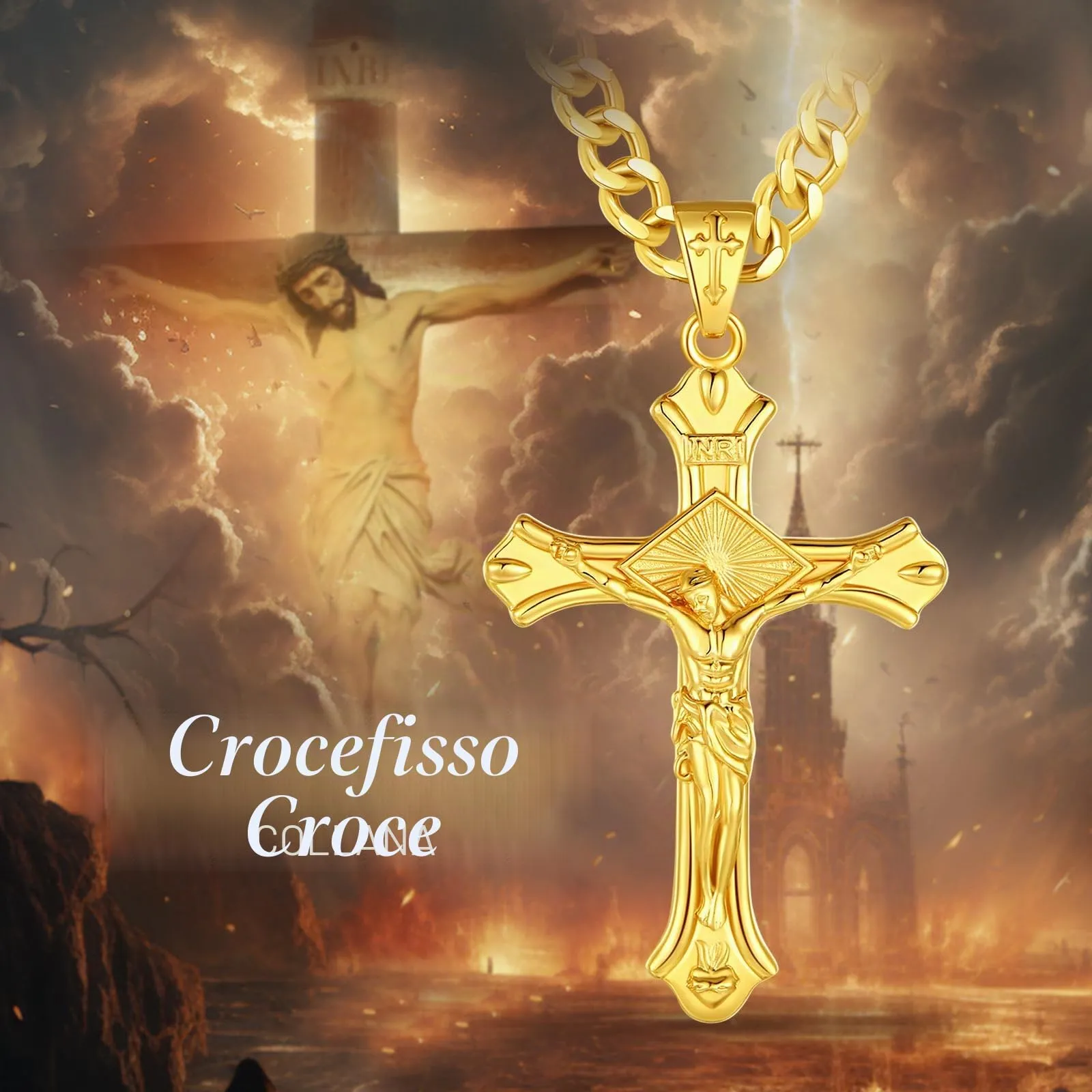 AEONSLOVE Collana Crocifisso Uomo Ciondolo Croce Cristiana Argento 925 per Uomo Donna Collana con Croce Gesù Cristo Cattolico Cristiani Gioielli Religiosi - immagine 4