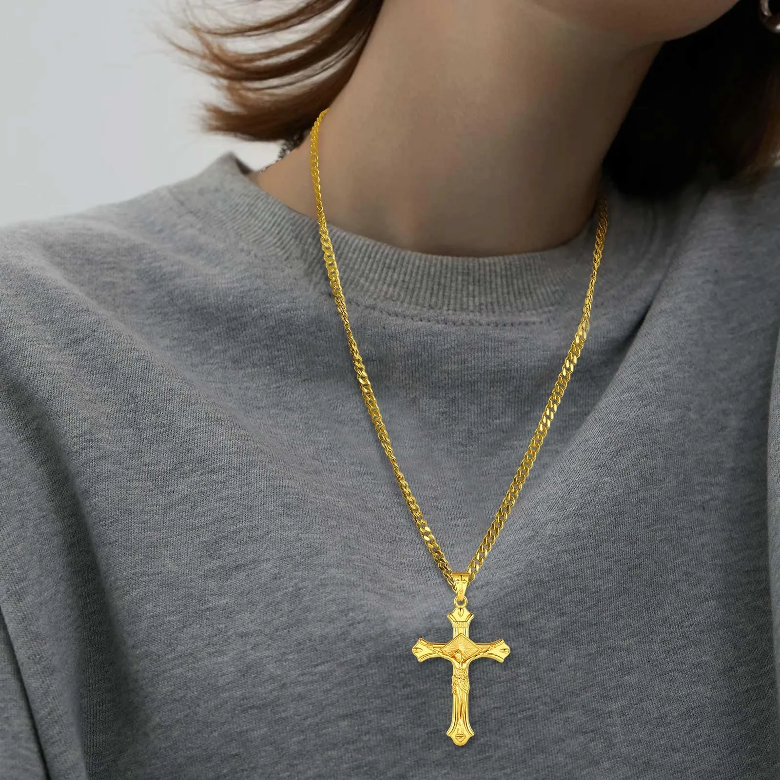 AEONSLOVE Collana Crocifisso Uomo Ciondolo Croce Cristiana Argento 925 per Uomo Donna Collana con Croce Gesù Cristo Cattolico Cristiani Gioielli Religiosi - immagine 6