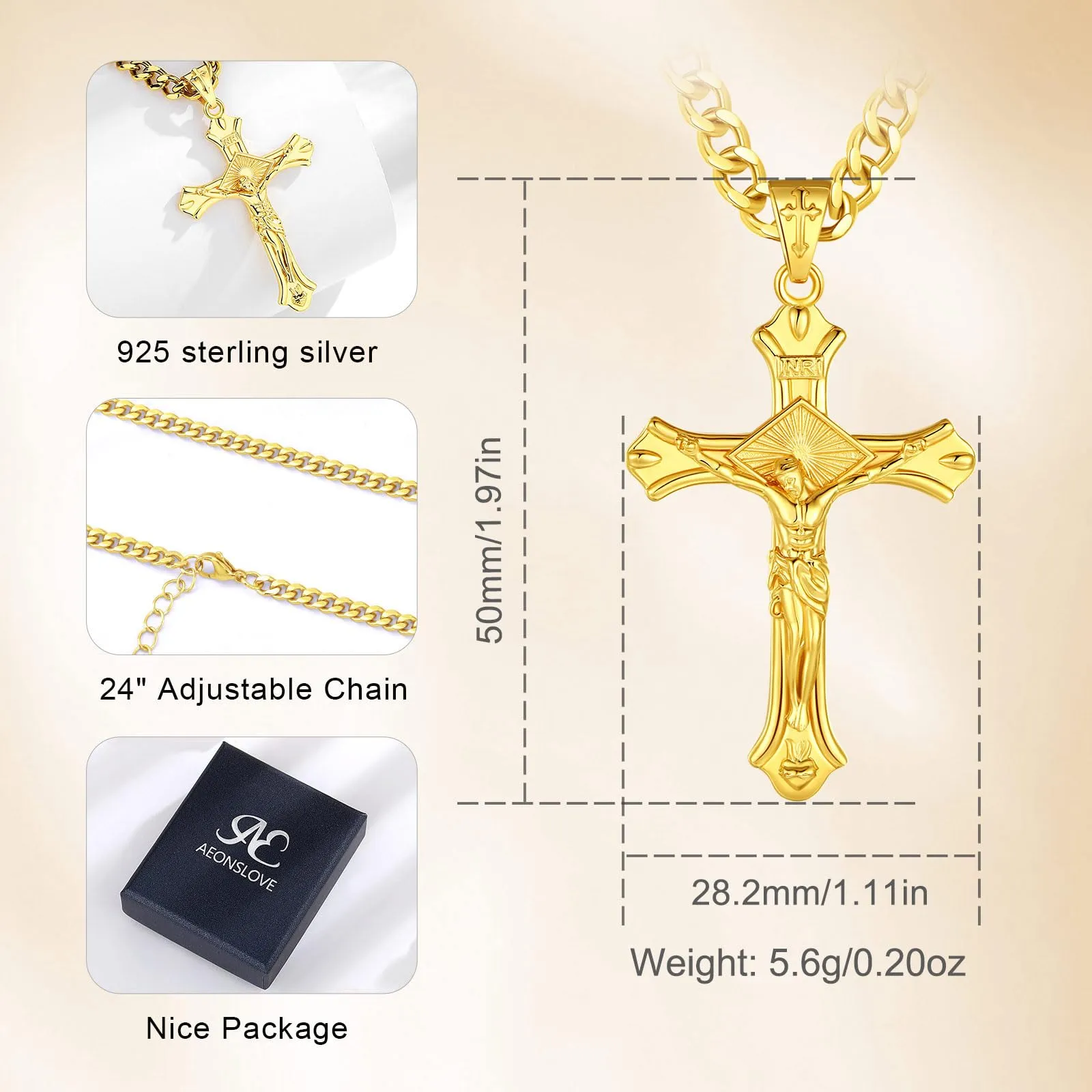 AEONSLOVE Collana Crocifisso Uomo Ciondolo Croce Cristiana Argento 925 per Uomo Donna Collana con Croce Gesù Cristo Cattolico Cristiani Gioielli Religiosi - immagine 7
