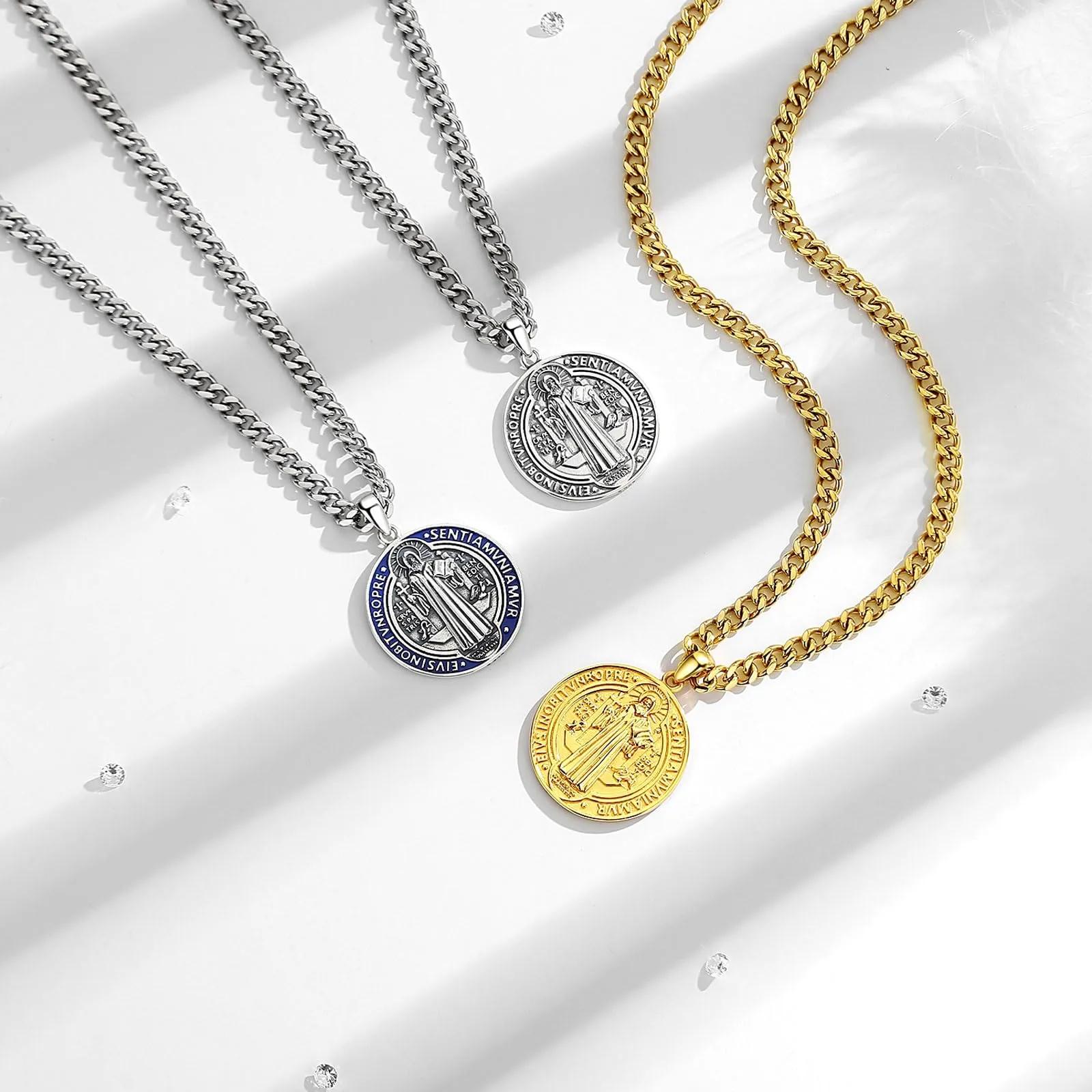 AEONSLOVE Medaglia San Benedetto Argento 925 Collana Saint Benedict Uomo Donna Ciondolo Croce di San Benedetto Gioielli Cattolico Cristiani Regalo Religiosi - immagine 2