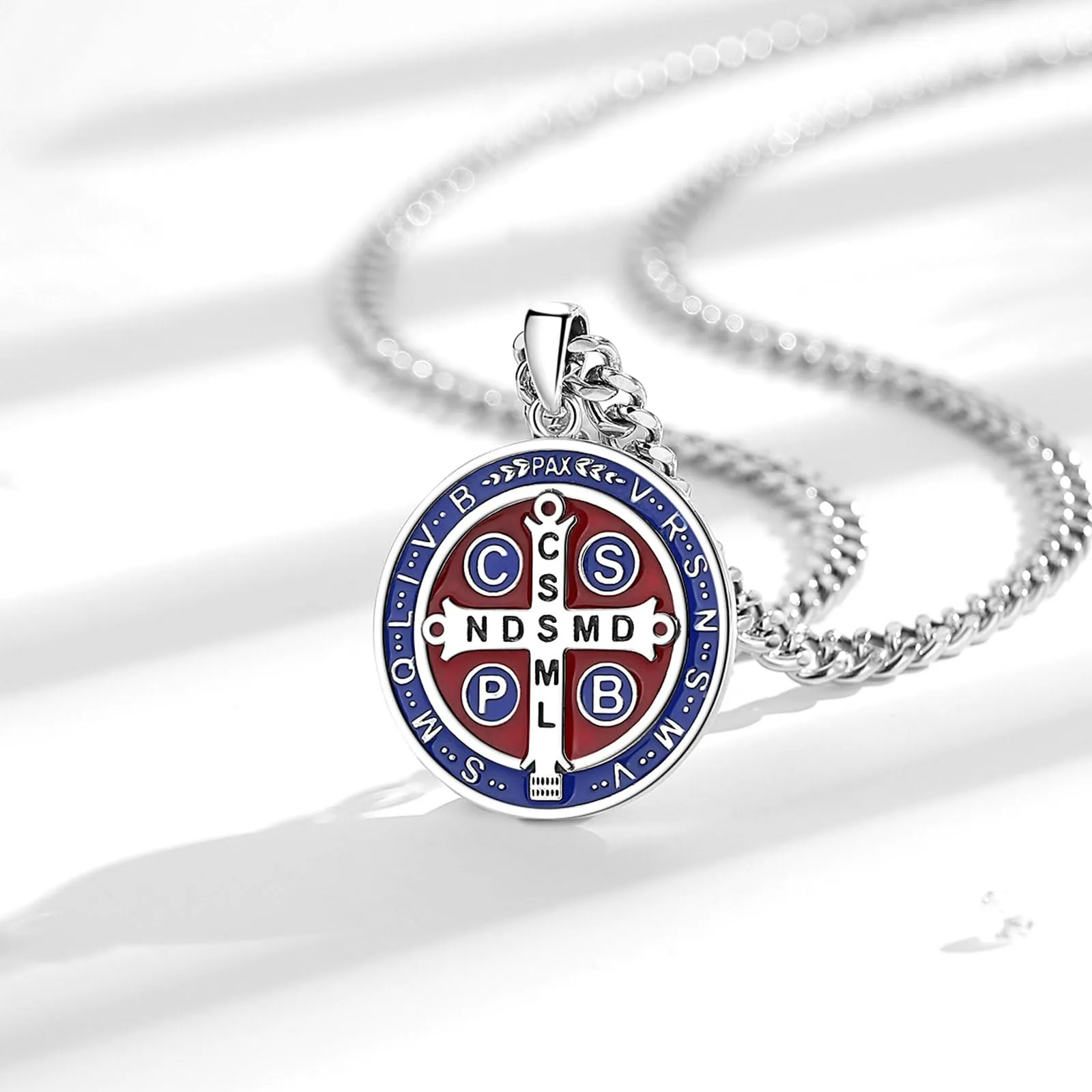 AEONSLOVE Medaglia San Benedetto Argento 925 Collana Saint Benedict Uomo Donna Ciondolo Croce di San Benedetto Gioielli Cattolico Cristiani Regalo Religiosi - immagine 3