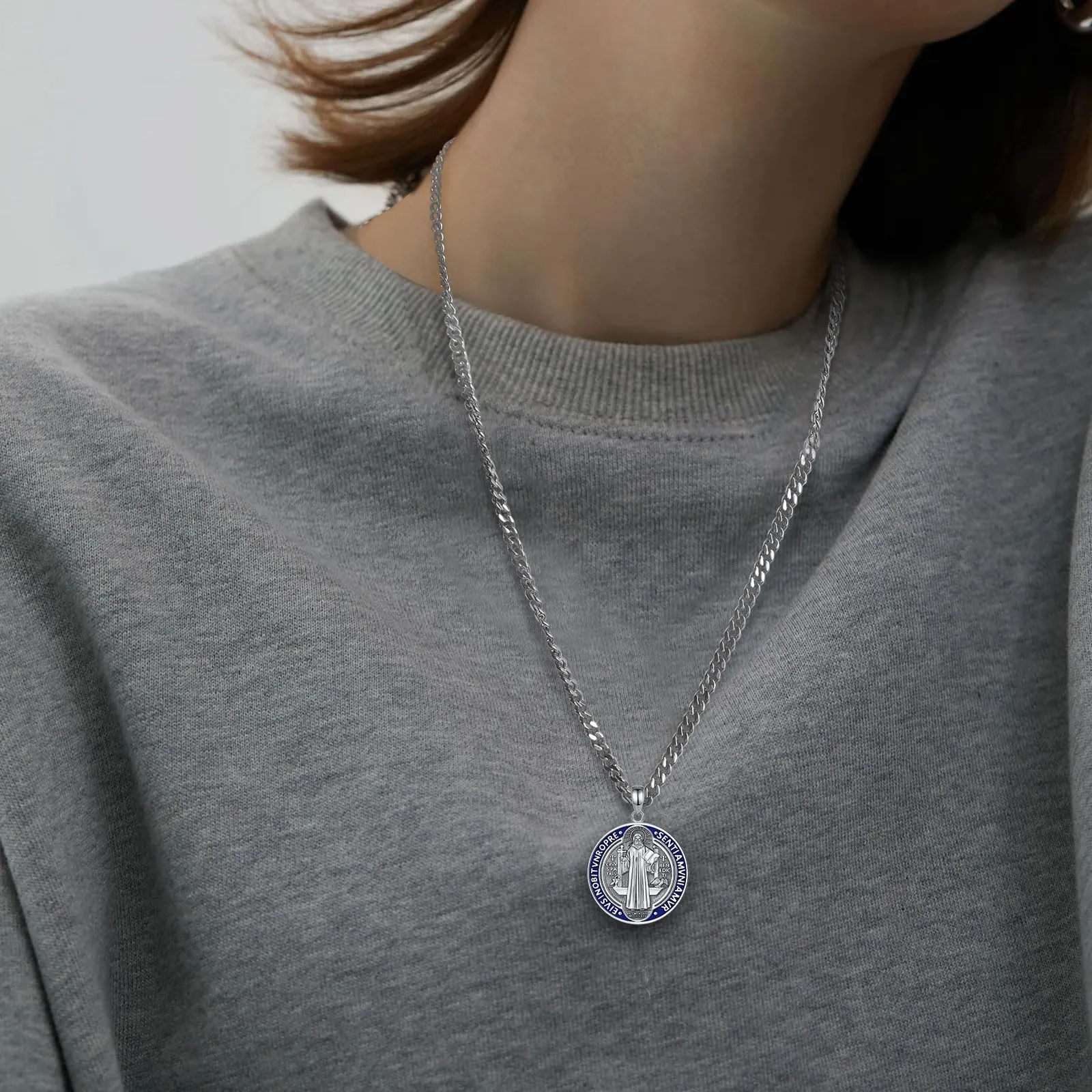 AEONSLOVE Medaglia San Benedetto Argento 925 Collana Saint Benedict Uomo Donna Ciondolo Croce di San Benedetto Gioielli Cattolico Cristiani Regalo Religiosi - immagine 6