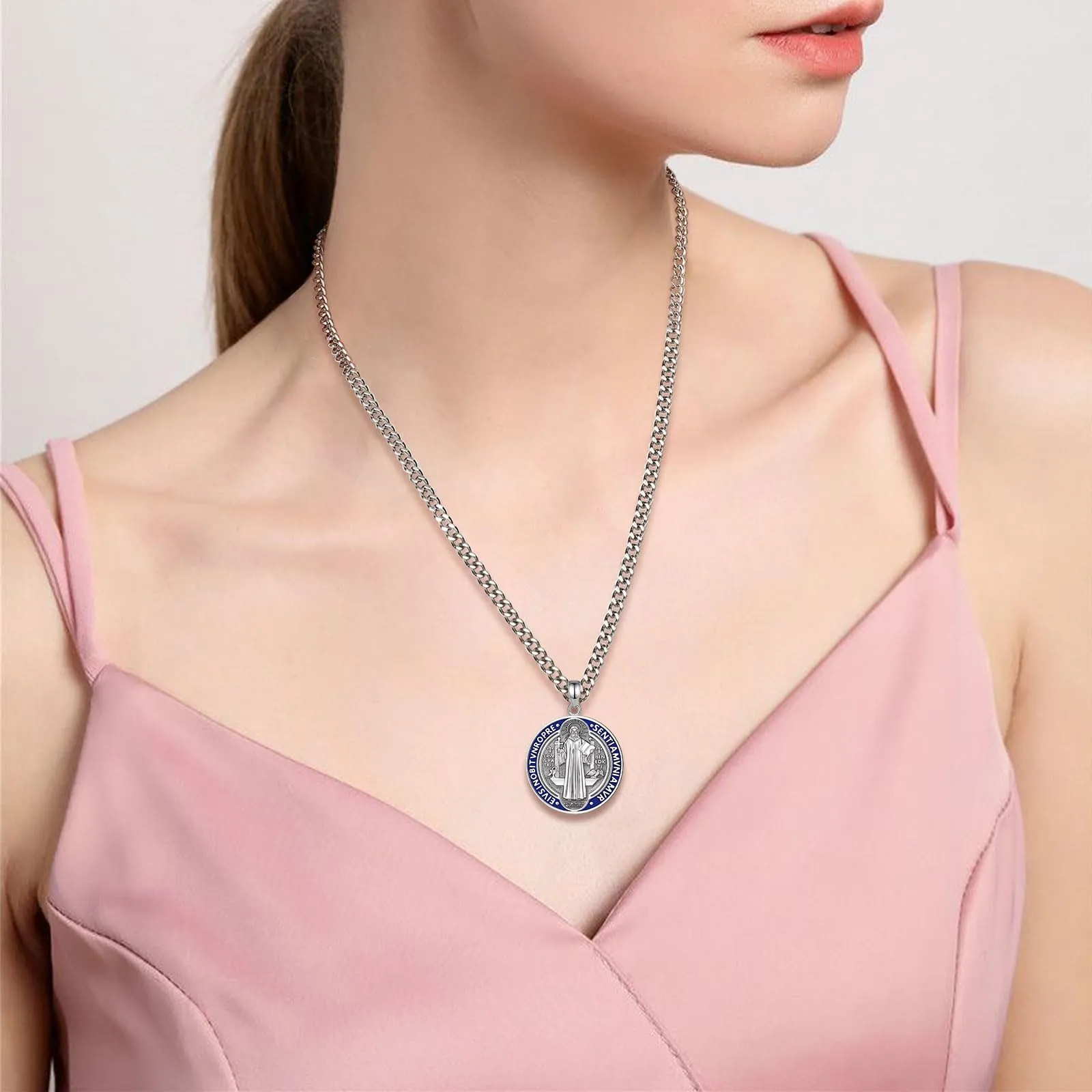 AEONSLOVE Medaglia San Benedetto Argento 925 Collana Saint Benedict Uomo Donna Ciondolo Croce di San Benedetto Gioielli Cattolico Cristiani Regalo Religiosi - immagine 9
