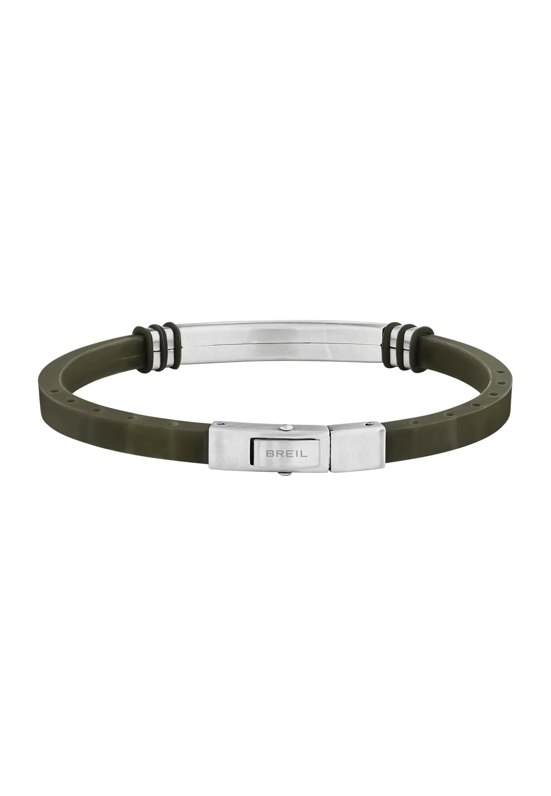 Breil, Collezione Light Cuff, Bracciale da Uomo in Acciaio Satinato e Silicone Nero, Chiusura a Pulsante, Regolabile, Lunghezza 22 cm, Dimensioni Regolabili fino a 17 cm - immagine 2