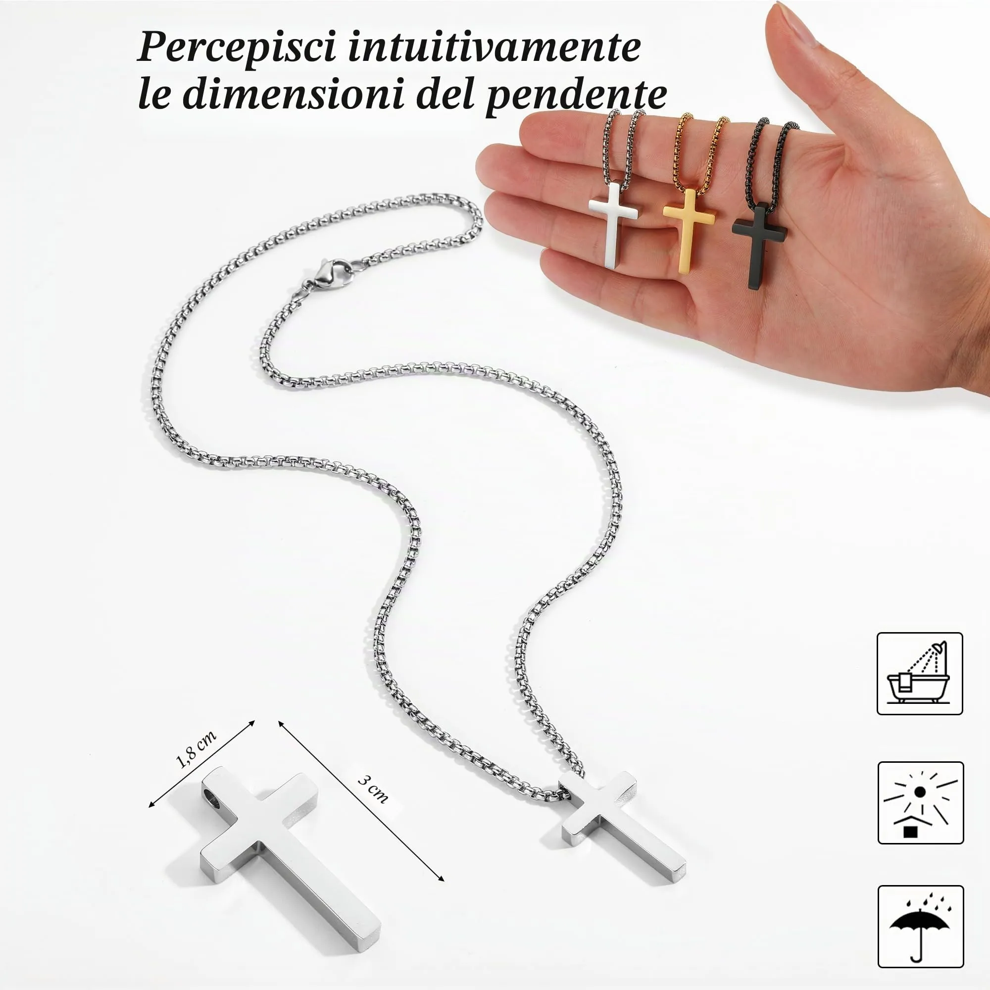 Aretas Collana Crocifisso e Croce d'Acciaio Inossidabile e Argento per Uomini e Ragazzi. 45 cm - immagine 5