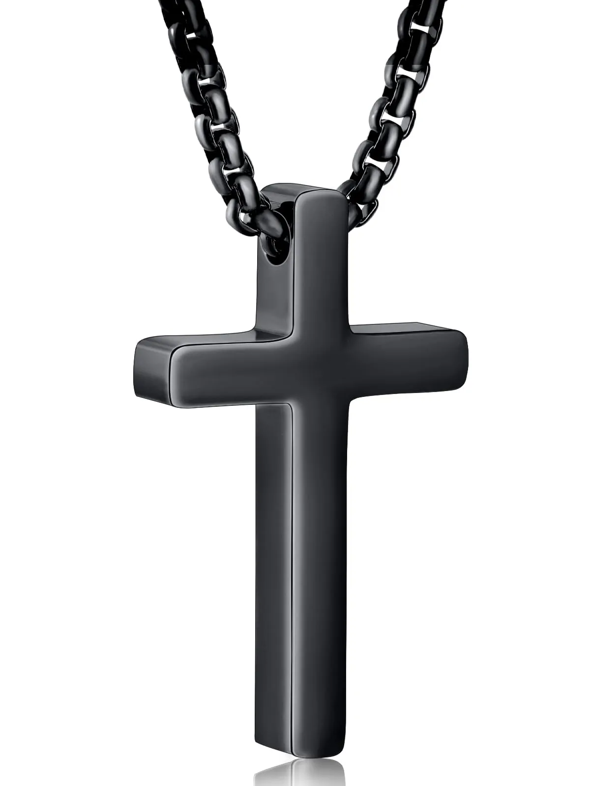 Aretas Collana Crocifisso e Croce d'Acciaio Inossidabile e Nero per Uomini e Ragazzi. È una Collana con Croce Appendiabiti e la Lunghezza della Collana è di 55 Centimetri. - immagine 1