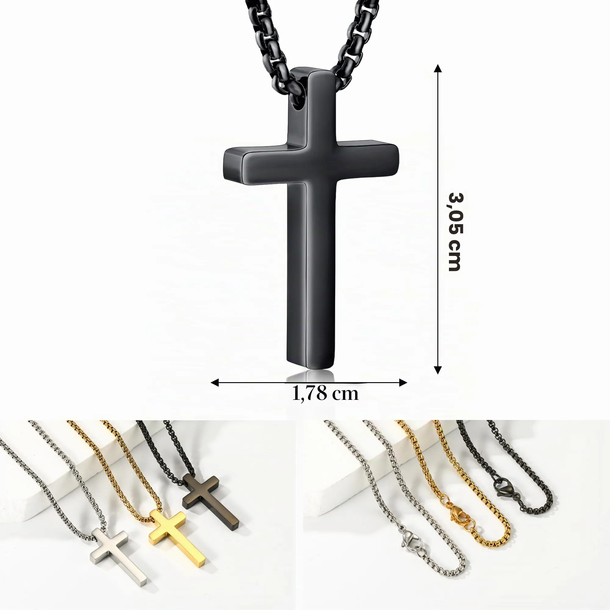 Aretas Collana Crocifisso e Croce d'Acciaio Inossidabile e Nero per Uomini e Ragazzi. È una Collana con Croce Appendiabiti e la Lunghezza della Collana è di 55 Centimetri. - immagine 4