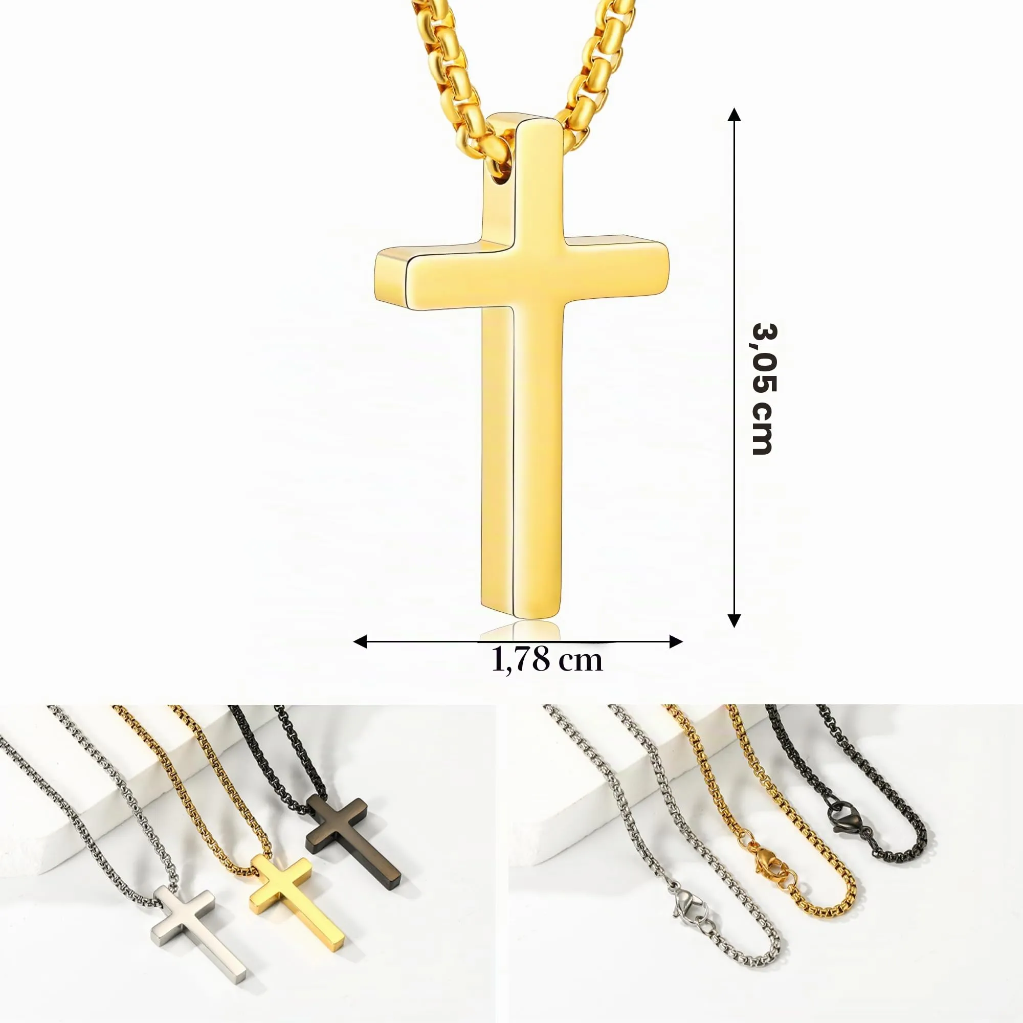 Aretas Collana Crocifisso e Croce d'Acciaio Inossidabile e Oro per Uomini e Ragazzi. È una Collana con Croce Appendiabiti e la Lunghezza della Collana è di 45 Centimetri. - immagine 4