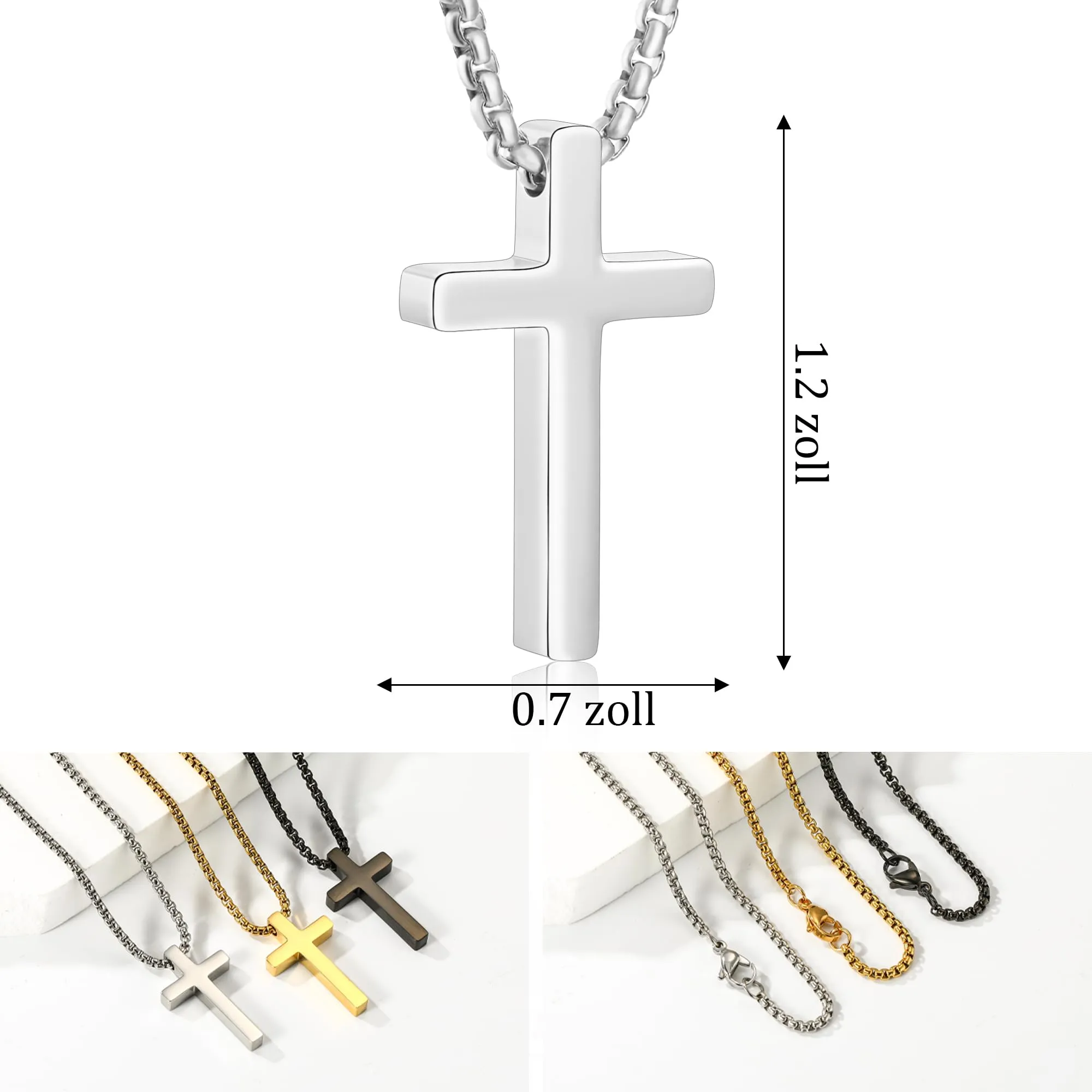 Aretas Collana Crocifisso e Croce d'Acciaio Inossidabile e Argento per Uomini e Ragazzi. È una Collana con Croce Appendiabiti e la Lunghezza della Collana è di 50 Centimetri. - immagine 4