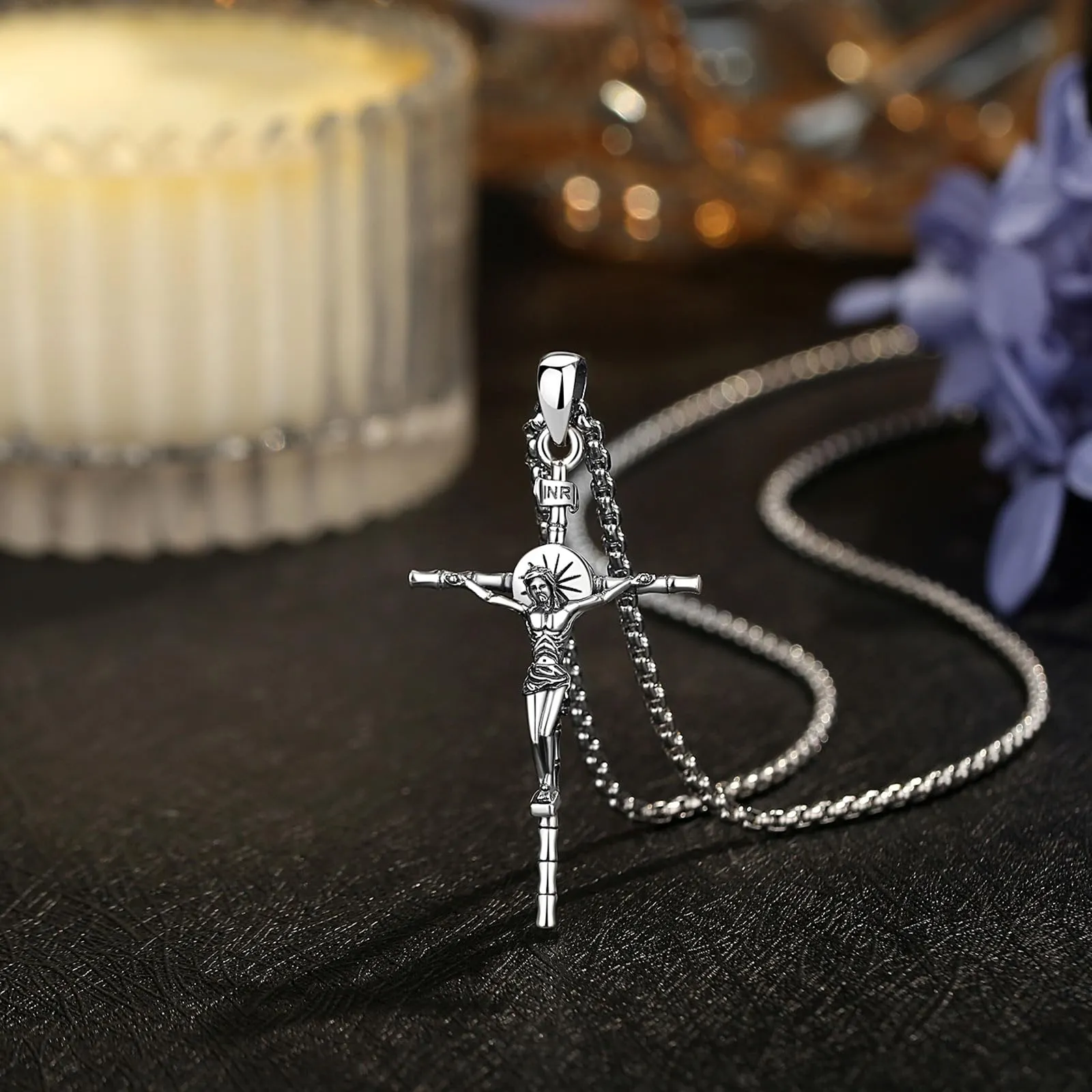 AEONSLOVE Collana Crocifisso Uomo Ciondolo Croce Cristiana Argento 925 Collana con Croce Donna Gioielli Gesù Cristo Regalo Cattolico Cristiani - immagine 2