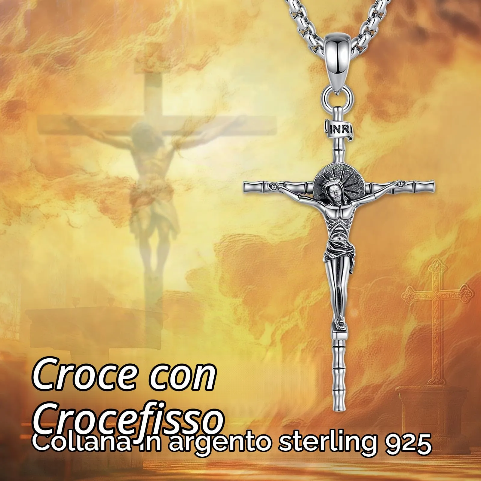AEONSLOVE Collana Crocifisso Uomo Ciondolo Croce Cristiana Argento 925 Collana con Croce Donna Gioielli Gesù Cristo Regalo Cattolico Cristiani - immagine 4