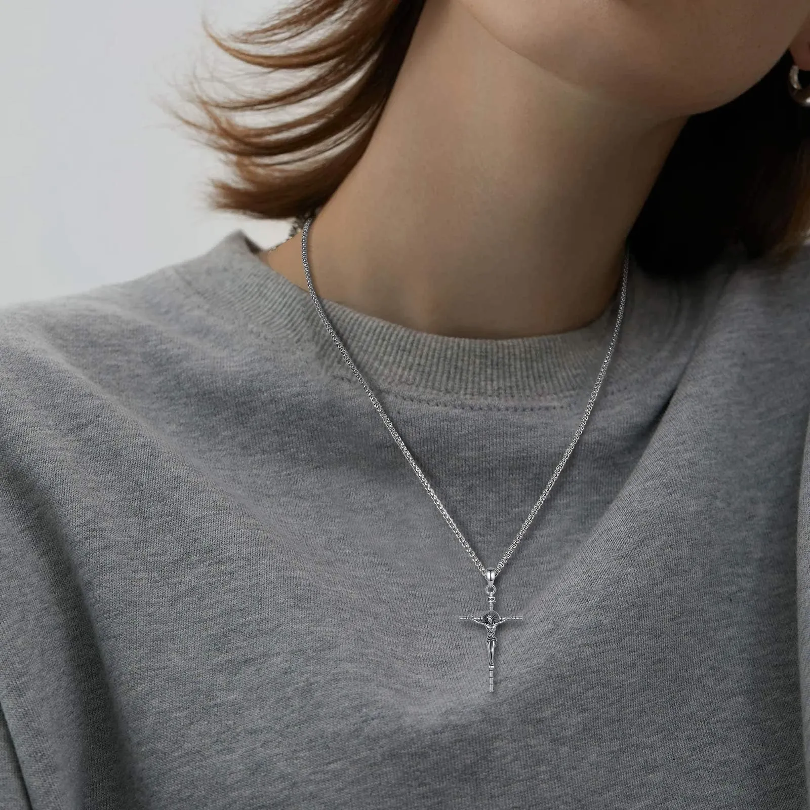 AEONSLOVE Collana Crocifisso Uomo Ciondolo Croce Cristiana Argento 925 Collana con Croce Donna Gioielli Gesù Cristo Regalo Cattolico Cristiani - immagine 6