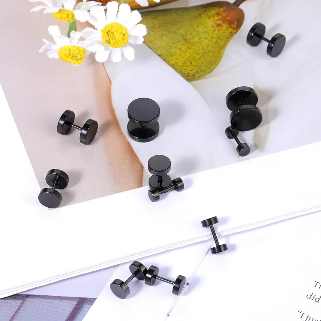 Jeyorzy Set di 10 paia di orecchini neri, acciaio inox, ipoallergenico, cerchio, finto plug tunnel, 3-12 mm - immagine 5