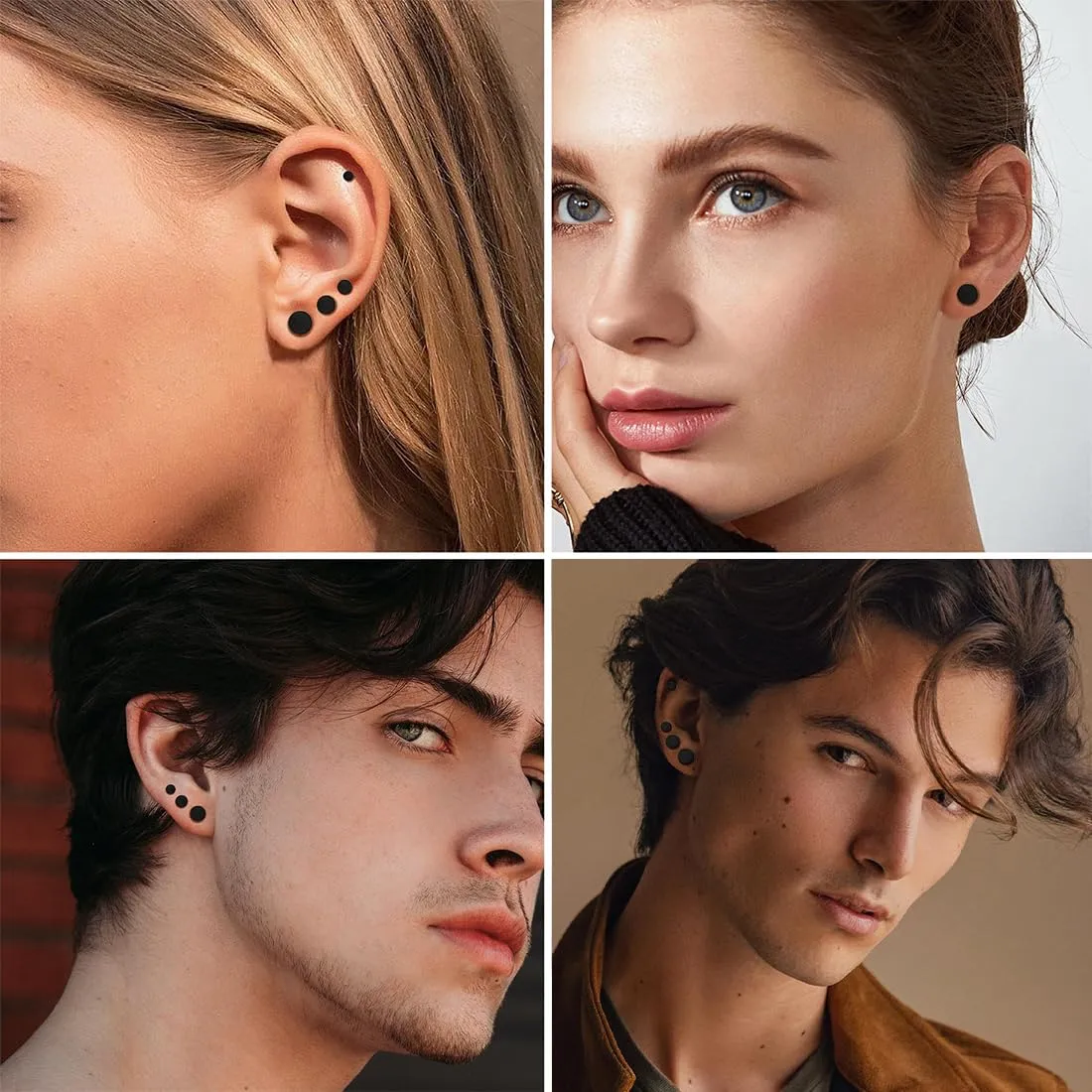 Jeyorzy Set di 10 paia di orecchini neri, acciaio inox, ipoallergenico, cerchio, finto plug tunnel, 3-12 mm - immagine 6