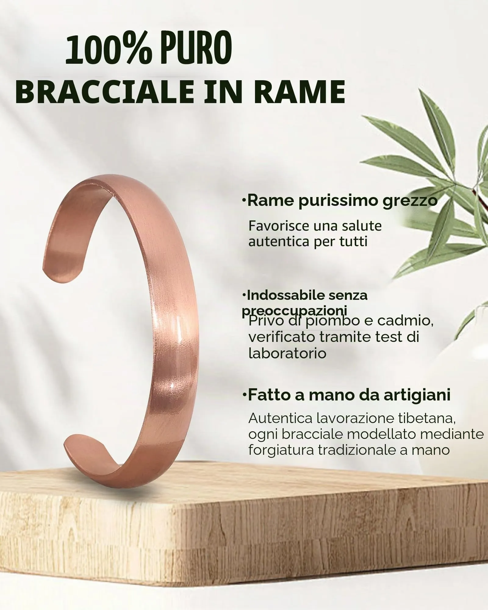 MagEnergy Bracciale in rame per uomo e donna, 100% puro rame, grezzo, solido e non rivestito, fatto a mano, braccialetto tibetano senza tempo, Medio, Rame, Non pietra preziosa - immagine 3