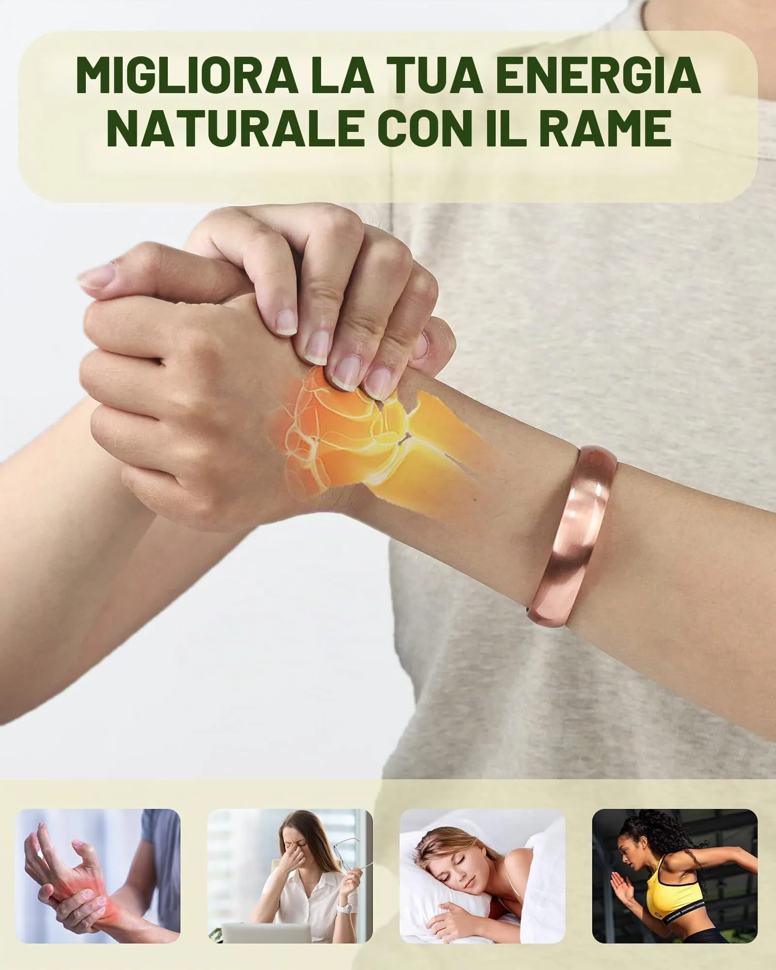 MagEnergy Bracciale in rame per uomo e donna, 100% puro rame, grezzo, solido e non rivestito, fatto a mano, braccialetto tibetano senza tempo, Medio, Rame, Non pietra preziosa - immagine 4