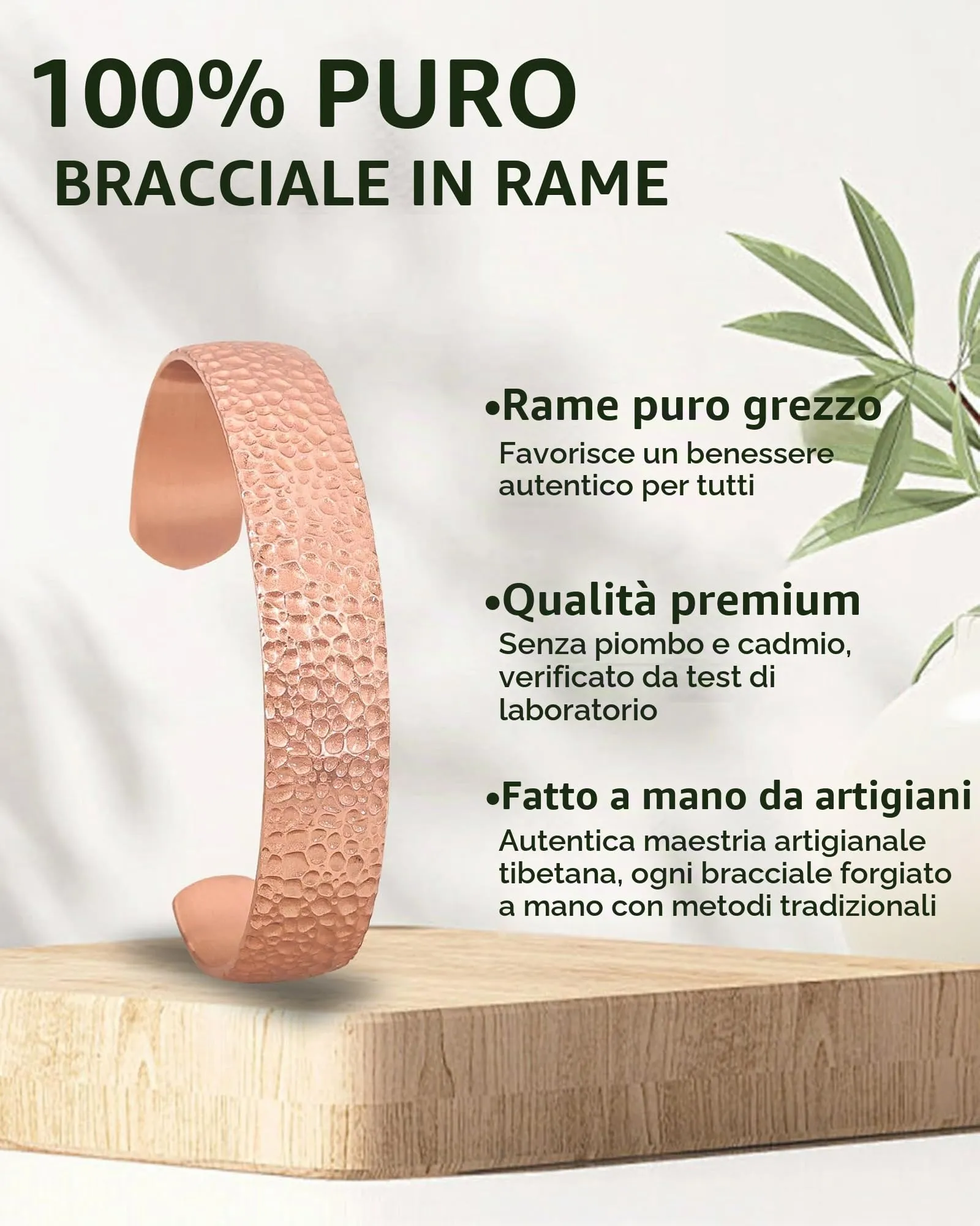 MagEnergy Braccialetto in rame per uomini e donne, 100% puro rame, grezzo, solido e non rivestito, fatto a mano, braccialetto tibetano senza tempo, Medio, Rame, Non pietra preziosa - immagine 3