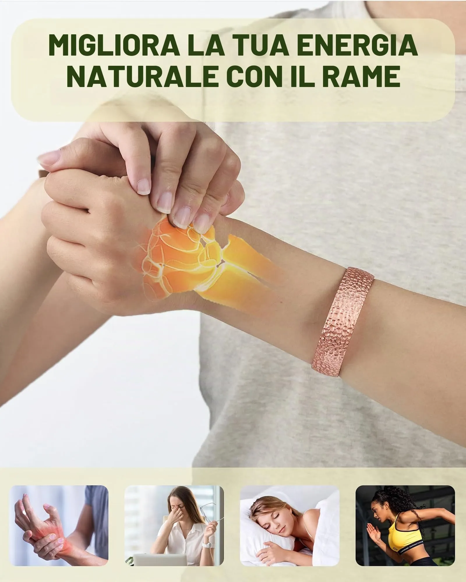MagEnergy Braccialetto in rame per uomini e donne, 100% puro rame, grezzo, solido e non rivestito, fatto a mano, braccialetto tibetano senza tempo, Medio, Rame, Non pietra preziosa - immagine 4