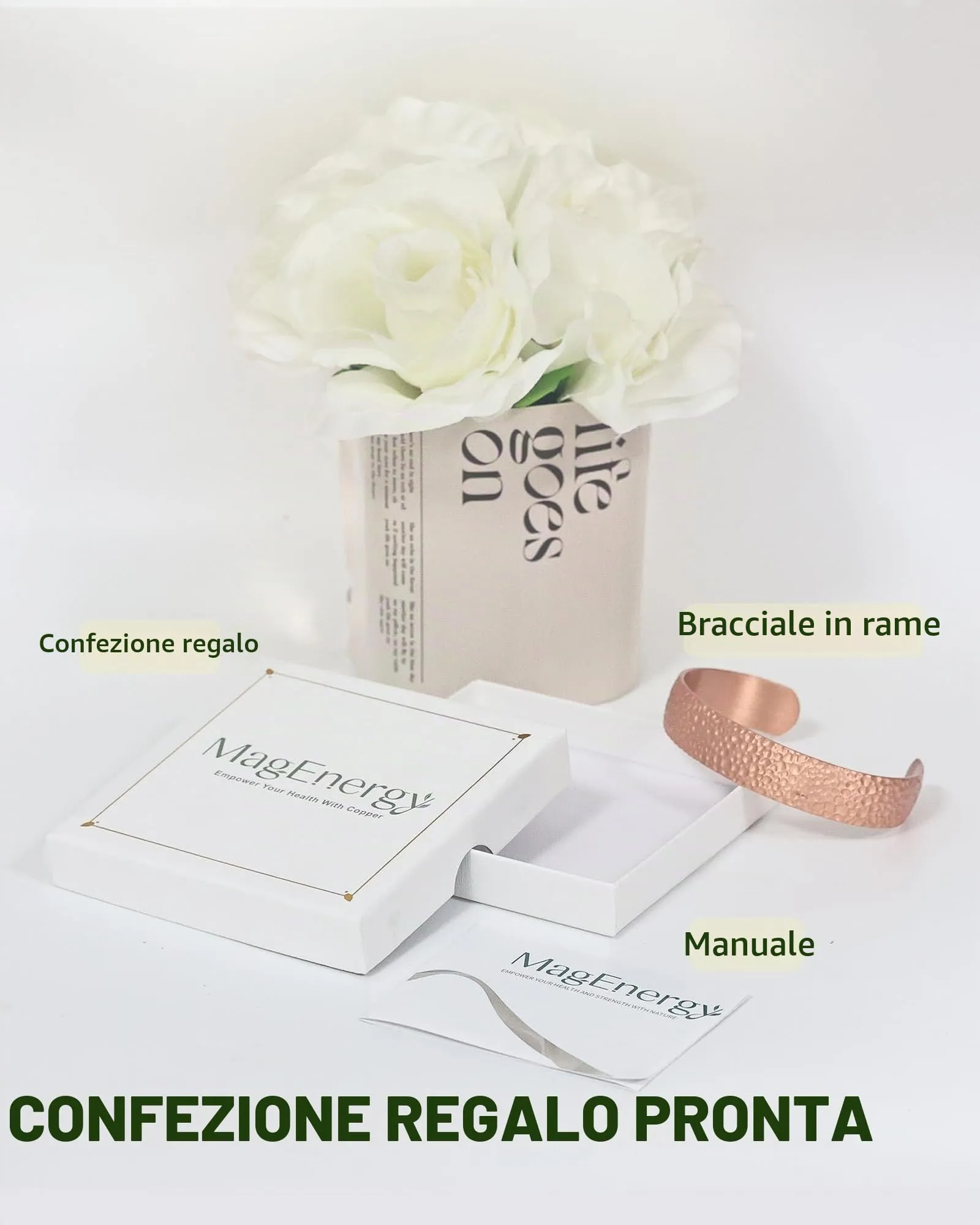 MagEnergy Braccialetto in rame per uomini e donne, 100% puro rame, grezzo, solido e non rivestito, fatto a mano, braccialetto tibetano senza tempo, Medio, Rame, Non pietra preziosa - immagine 7
