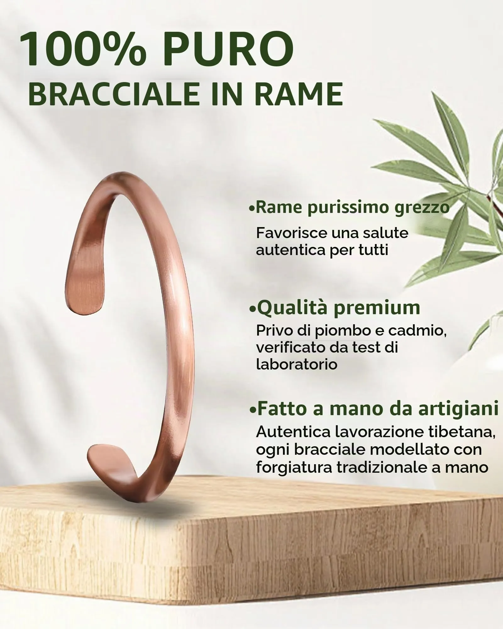 MagEnergy Braccialetto in rame per uomini e donne, 100% puro rame, grezzo, solido e non rivestito, fatto a mano, braccialetto tibetano senza tempo, Misura unica, Rame, Nessuna pietra preziosa - immagine 2