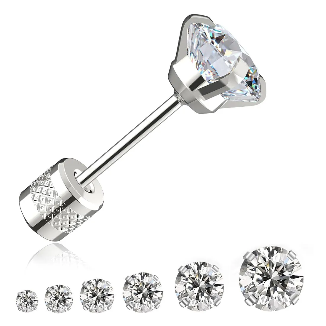 COYUN 6 Paia Orecchini Acciaio Chirurgico per Donna Uomo Orecchini Punto Luce Piercing Trago, orecchini intarsiati con zirconi cubici Orecchini a Bottone Anallergico Cartilagine Piercing All'orecchio - immagine 1
