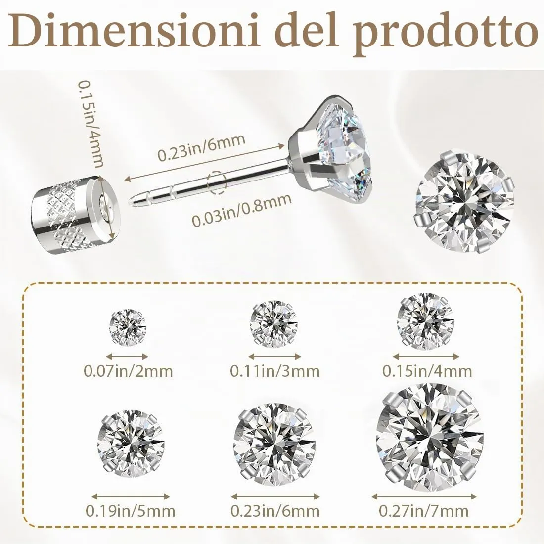COYUN 6 Paia Orecchini Acciaio Chirurgico per Donna Uomo Orecchini Punto Luce Piercing Trago, orecchini intarsiati con zirconi cubici Orecchini a Bottone Anallergico Cartilagine Piercing All'orecchio - immagine 2