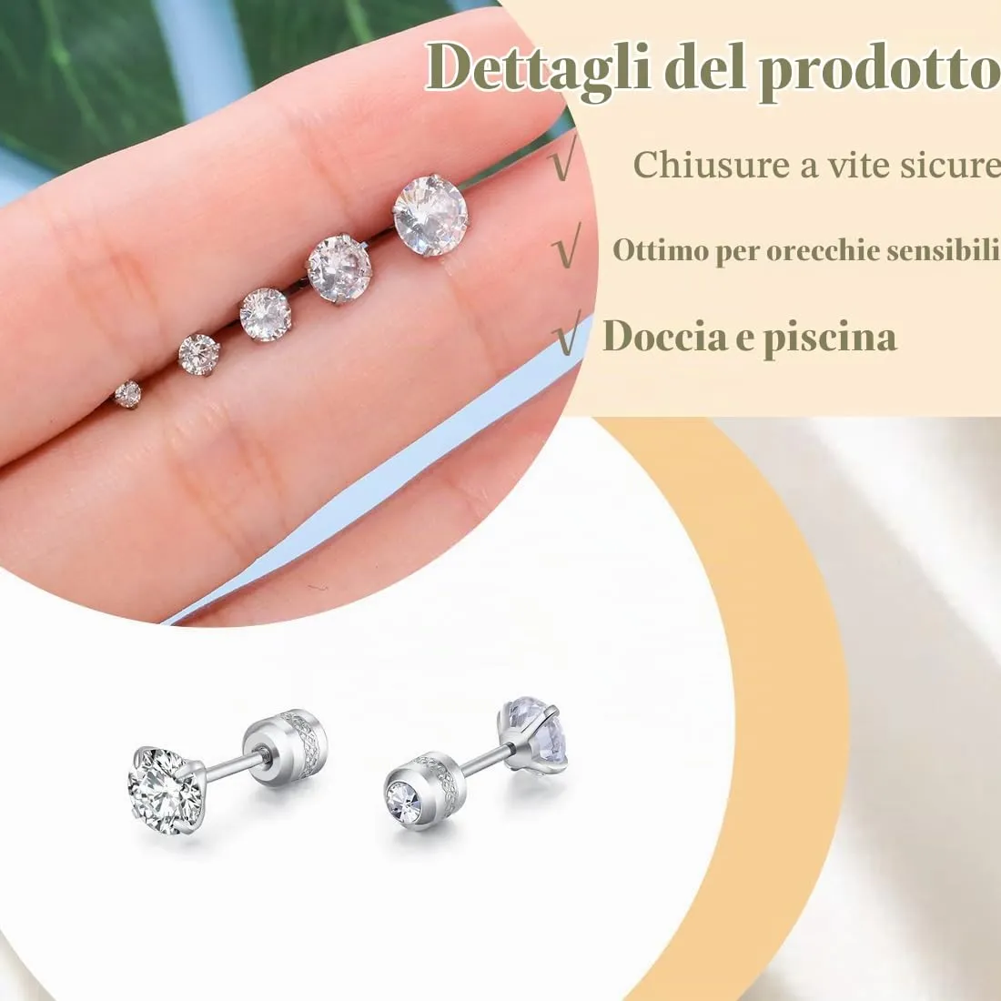 COYUN 6 Paia Orecchini Acciaio Chirurgico per Donna Uomo Orecchini Punto Luce Piercing Trago, orecchini intarsiati con zirconi cubici Orecchini a Bottone Anallergico Cartilagine Piercing All'orecchio - immagine 3