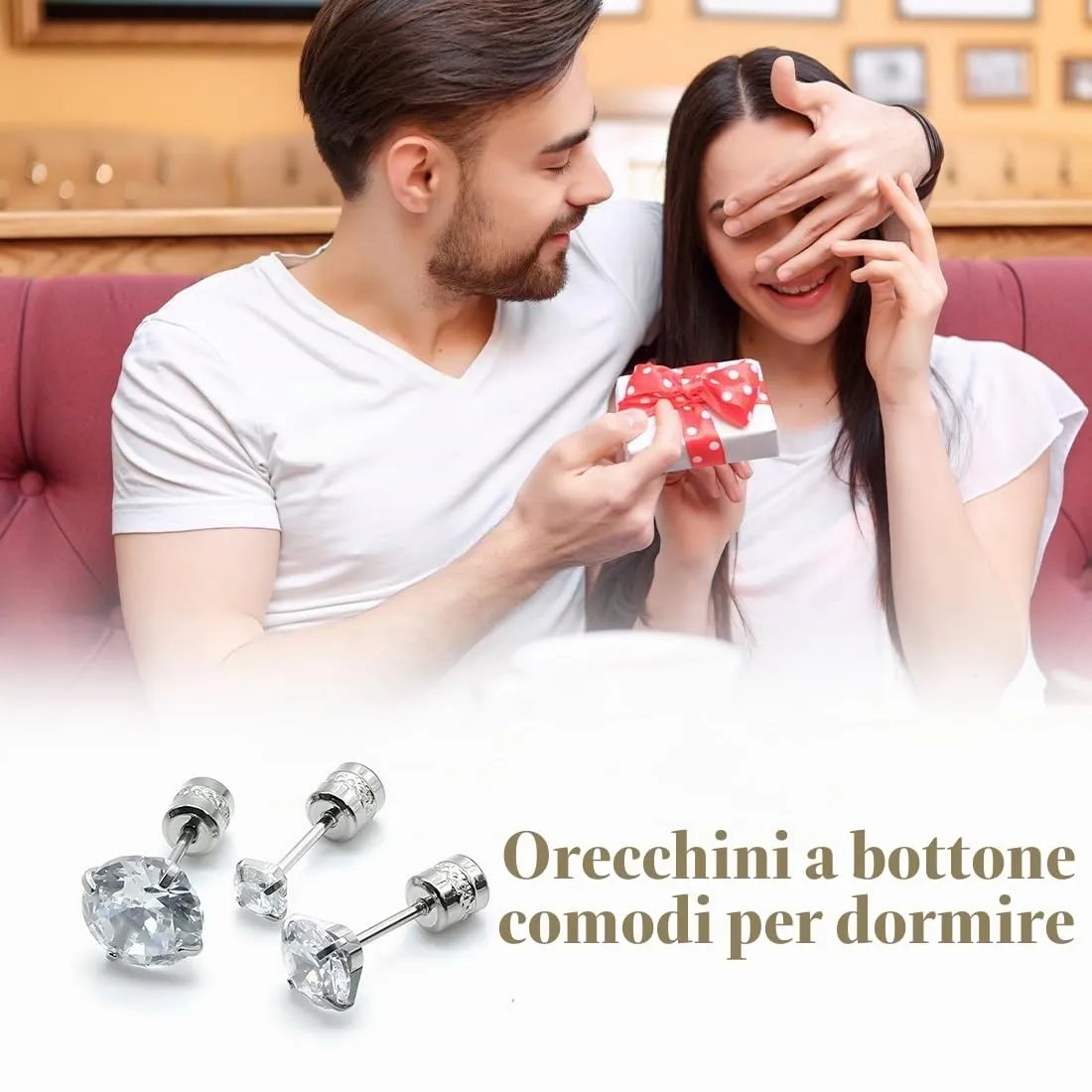 COYUN 6 Paia Orecchini Acciaio Chirurgico per Donna Uomo Orecchini Punto Luce Piercing Trago, orecchini intarsiati con zirconi cubici Orecchini a Bottone Anallergico Cartilagine Piercing All'orecchio - immagine 5