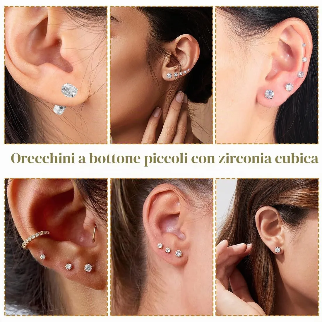 COYUN 6 Paia Orecchini Acciaio Chirurgico per Donna Uomo Orecchini Punto Luce Piercing Trago, orecchini intarsiati con zirconi cubici Orecchini a Bottone Anallergico Cartilagine Piercing All'orecchio - immagine 6