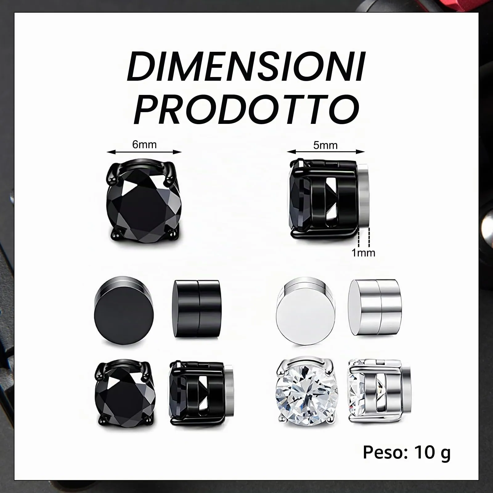 VYNZOR Orecchini senza Buco Uomo, Orecchini Finti Uomo con Magnete Forte, 4 Paia di Orecchini a Clip Magnetici senza Perforazione per Look Elegante e Casual - immagine 2
