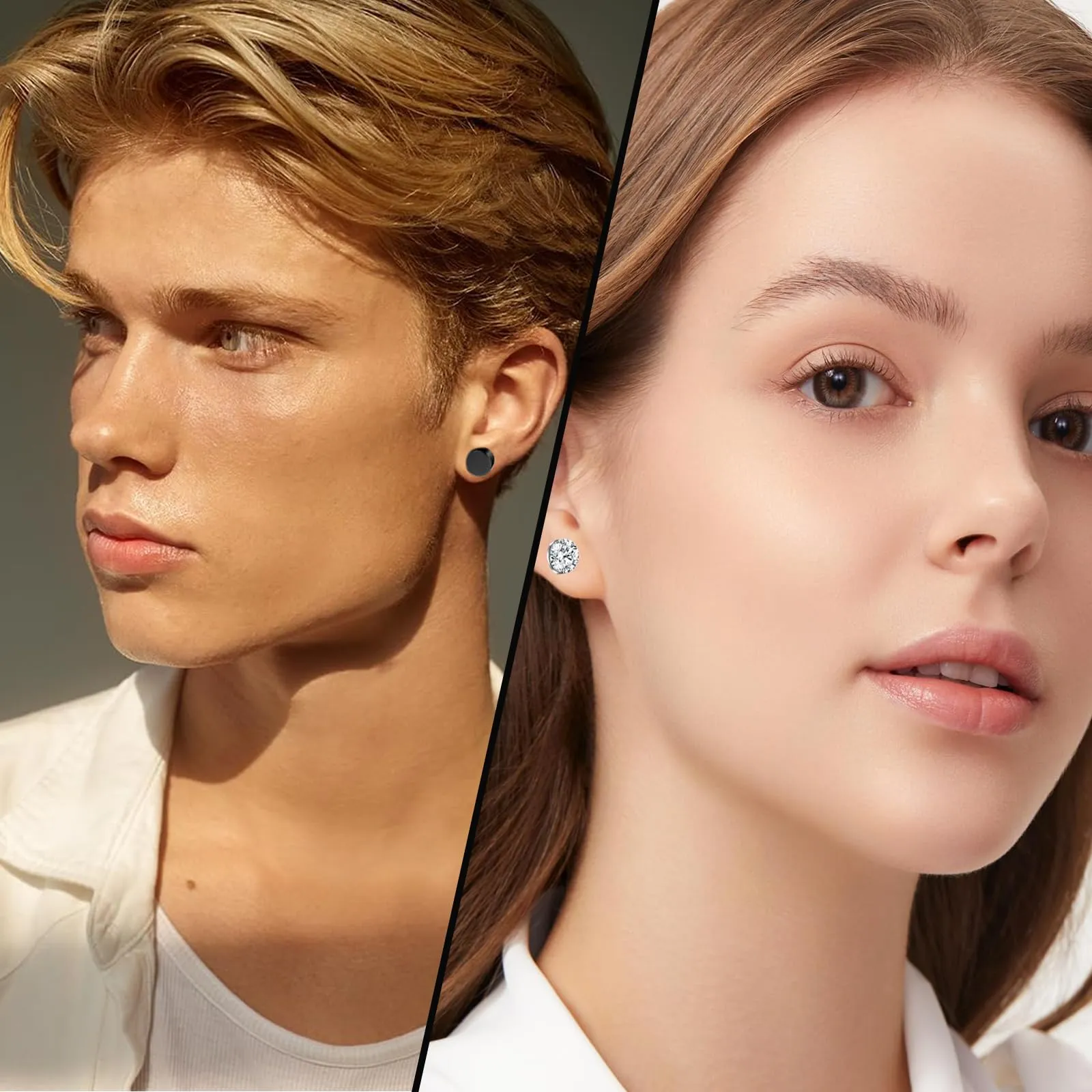 VYNZOR Orecchini senza Buco Uomo, Orecchini Finti Uomo con Magnete Forte, 4 Paia di Orecchini a Clip Magnetici senza Perforazione per Look Elegante e Casual - immagine 5