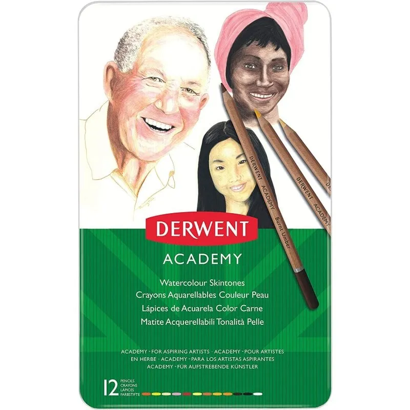 Derwent Academy Scatola in metallo da 12 matite acquerellabili color pelle - immagine 1