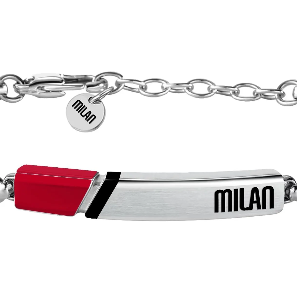 Clondo Bracciale Uomo Donna Milan in Acciaio – Collezione Ufficiale Calcio – Accessorio Elegante e Sportivo con Logo – Idea Regalo per Tifosi – Vari Modelli Disponibili (Steel Plate Red Black) - immagine 2