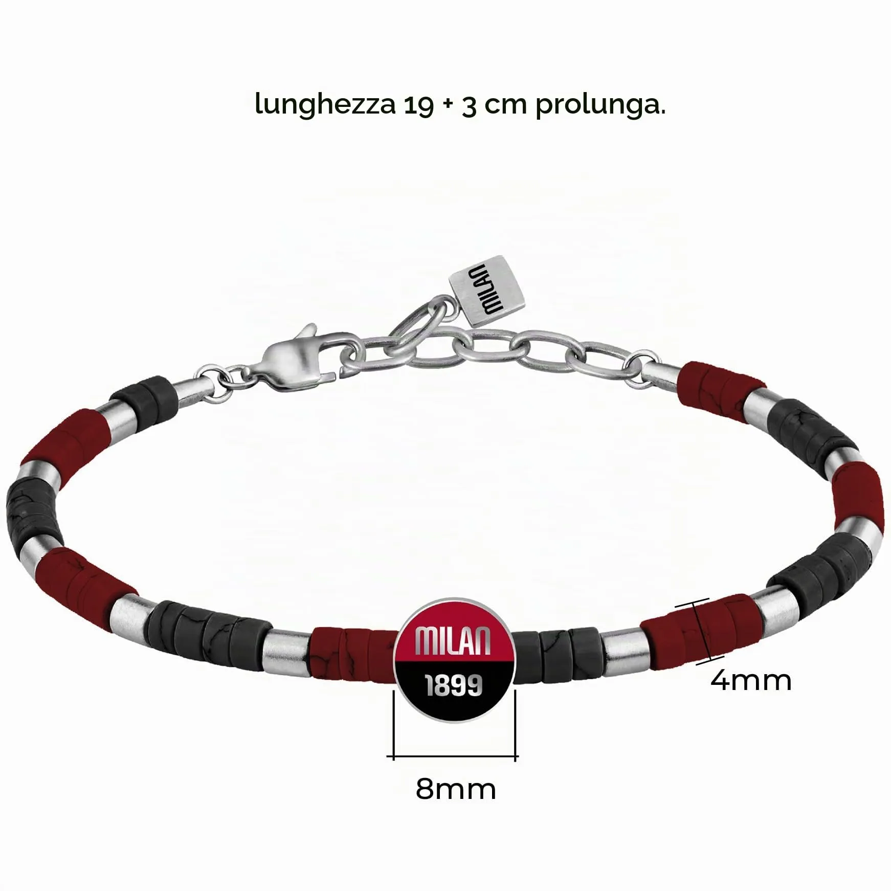 Clondo Bracciale Uomo Donna Milan in Acciaio – Collezione Ufficiale Calcio – Accessorio Elegante e Sportivo con Logo – Idea Regalo per Tifosi – Vari Modelli Disponibili (Beads Sport Milan 1899) - immagine 3