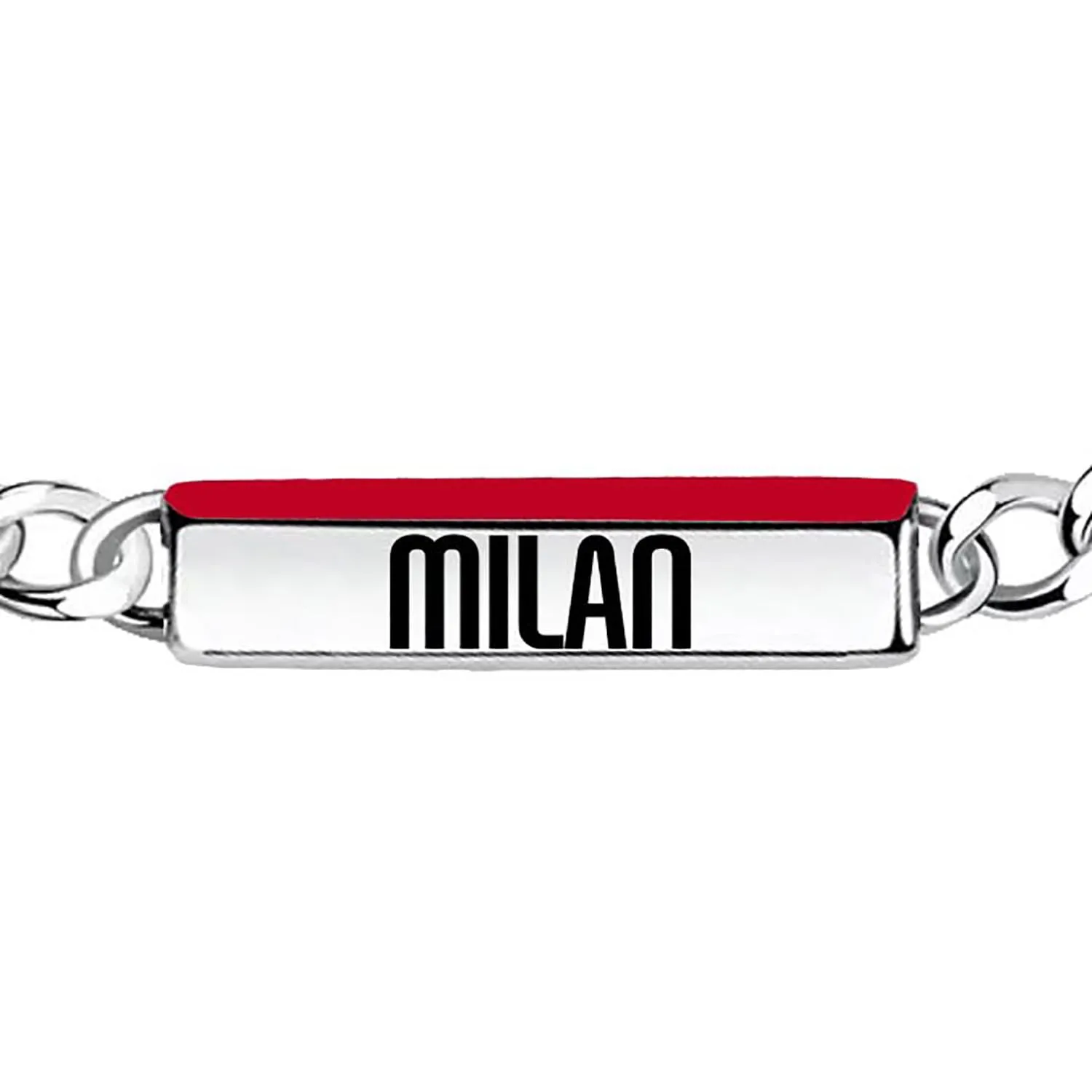 Clondo Bracciale Uomo Donna Milan in Acciaio – Collezione Ufficiale Calcio – Accessorio Elegante e Sportivo con Logo – Idea Regalo per Tifosi – Vari Modelli Disponibili (Slim Plate Chain Red) - immagine 2