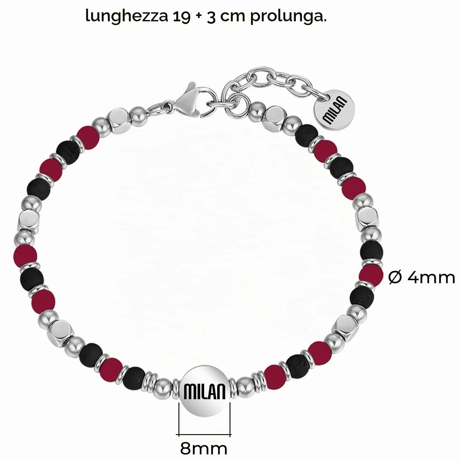 Clondo Bracciale Uomo Donna Milan in Acciaio – Collezione Ufficiale Calcio – Accessorio Elegante e Sportivo con Logo – Idea Regalo per Tifosi – Vari Modelli Disponibili (Beads Classic Red Black) - immagine 3