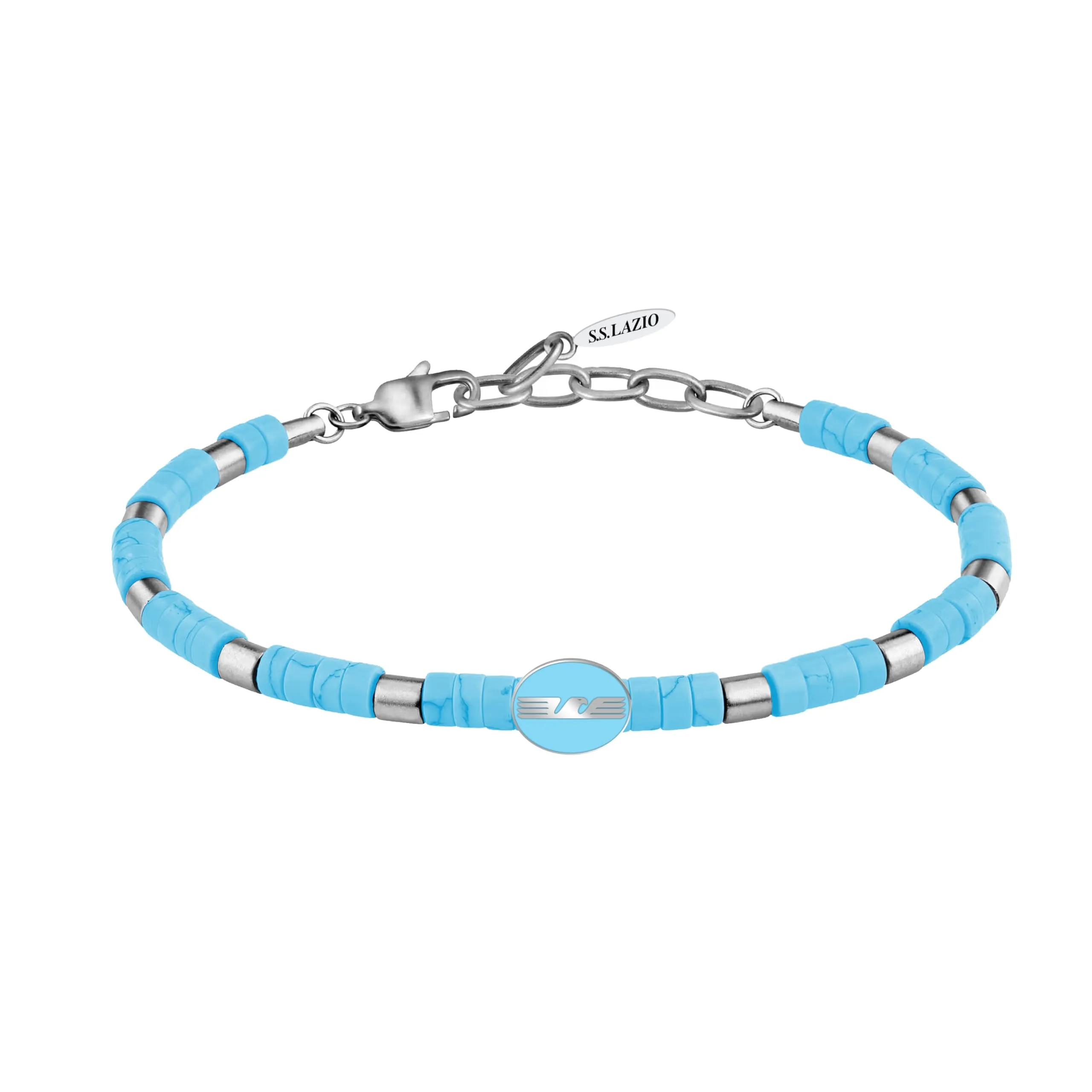 Clondo Bracciale Uomo Donna Lazio in Acciaio – Collezione Ufficiale Calcio – Accessorio Elegante e Sportivo con Logo – Idea Regalo per Tifosi – Vari Modelli Disponibili (Beads Logo Lazio Premium) - immagine 1