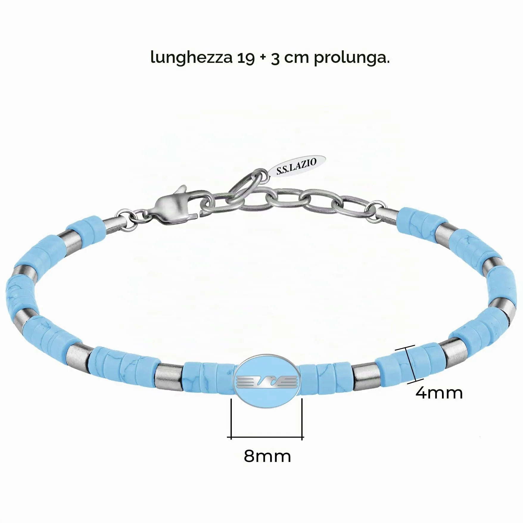 Clondo Bracciale Uomo Donna Lazio in Acciaio – Collezione Ufficiale Calcio – Accessorio Elegante e Sportivo con Logo – Idea Regalo per Tifosi – Vari Modelli Disponibili (Beads Logo Lazio Premium) - immagine 3