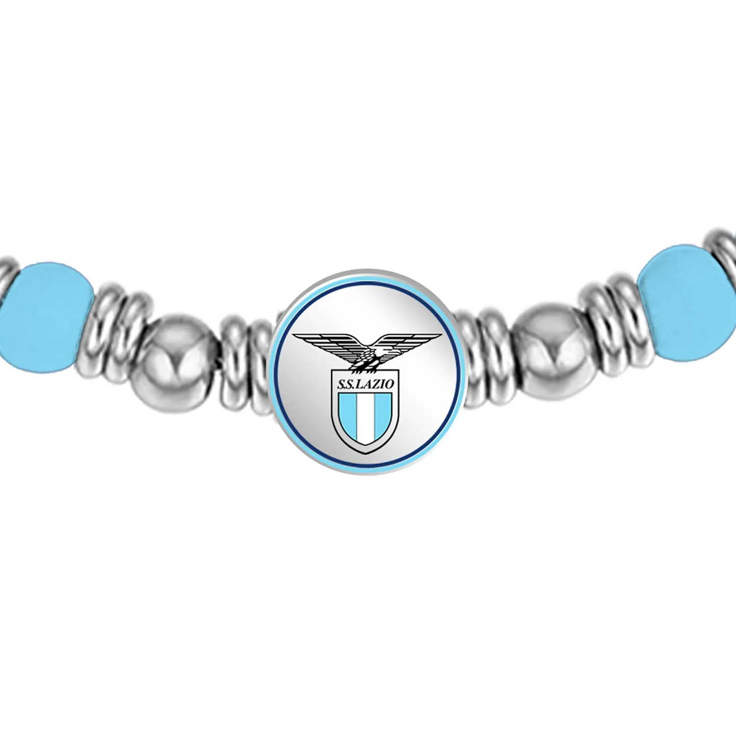 Clondo Bracciale Uomo Donna Lazio in Acciaio – Collezione Ufficiale Calcio – Accessorio Elegante e Sportivo con Logo – Idea Regalo per Tifosi – Vari Modelli Disponibili (Beads Sky Lazio Classic) - immagine 2