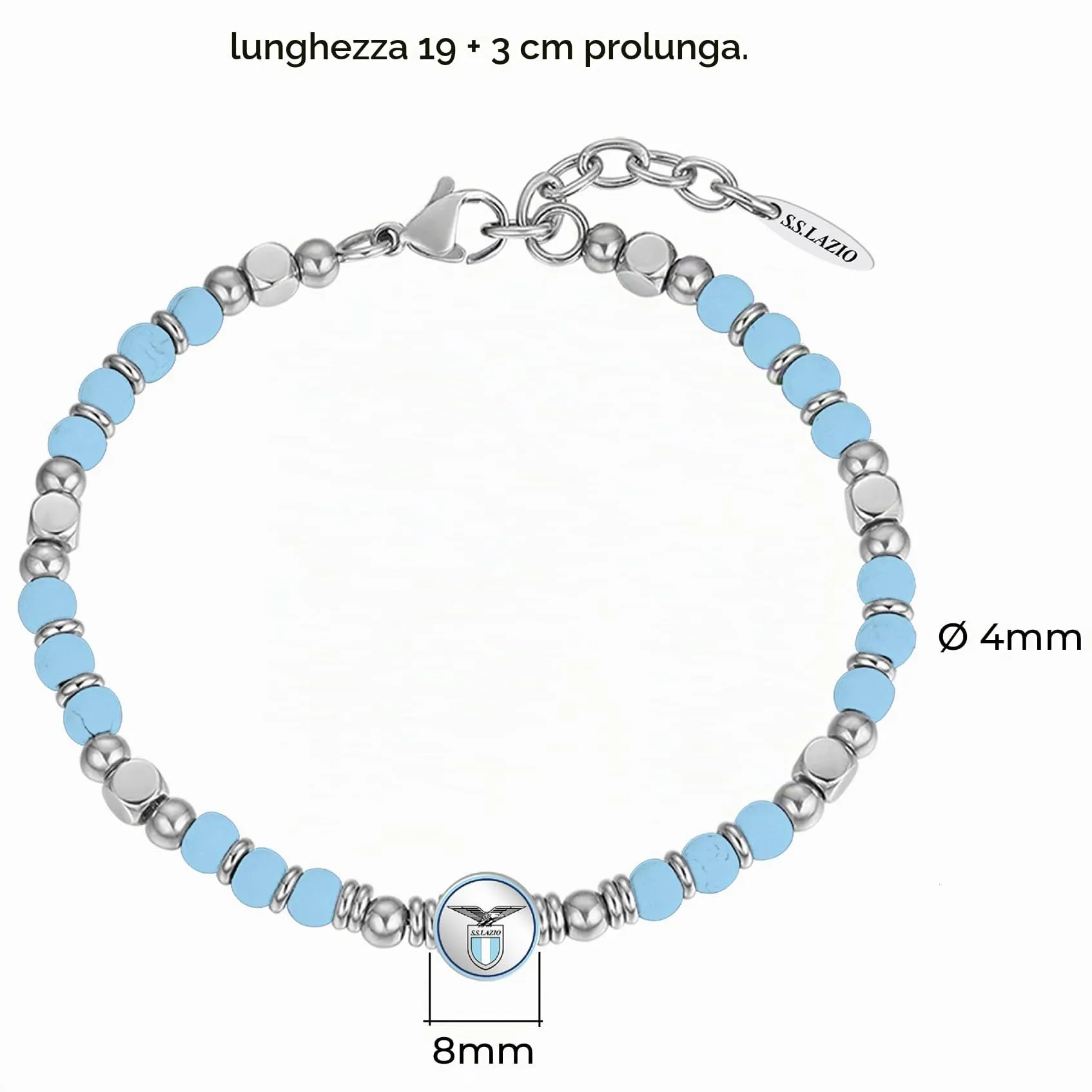 Clondo Bracciale Uomo Donna Lazio in Acciaio – Collezione Ufficiale Calcio – Accessorio Elegante e Sportivo con Logo – Idea Regalo per Tifosi – Vari Modelli Disponibili (Beads Sky Lazio Classic) - immagine 3