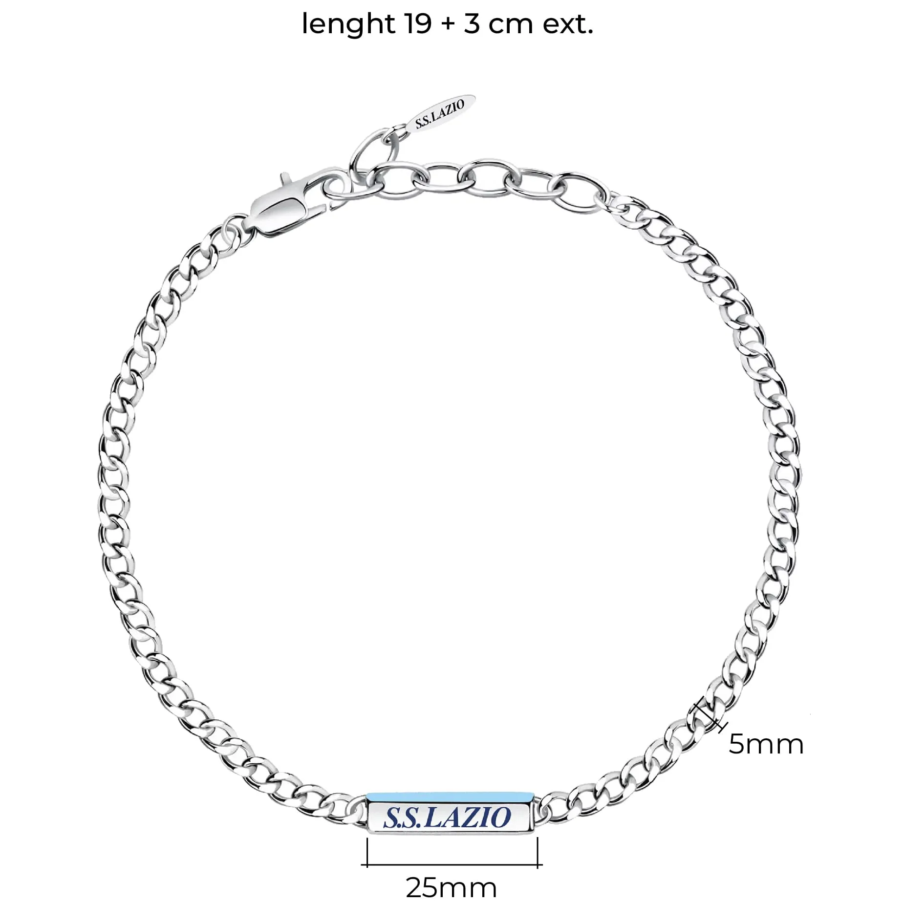 Clondo Bracciale Uomo Donna Lazio in Acciaio – Collezione Ufficiale Calcio – Accessorio Elegante e Sportivo con Logo – Idea Regalo per Tifosi – Vari Modelli Disponibili (Slim Plate Lazio Chain) - immagine 3