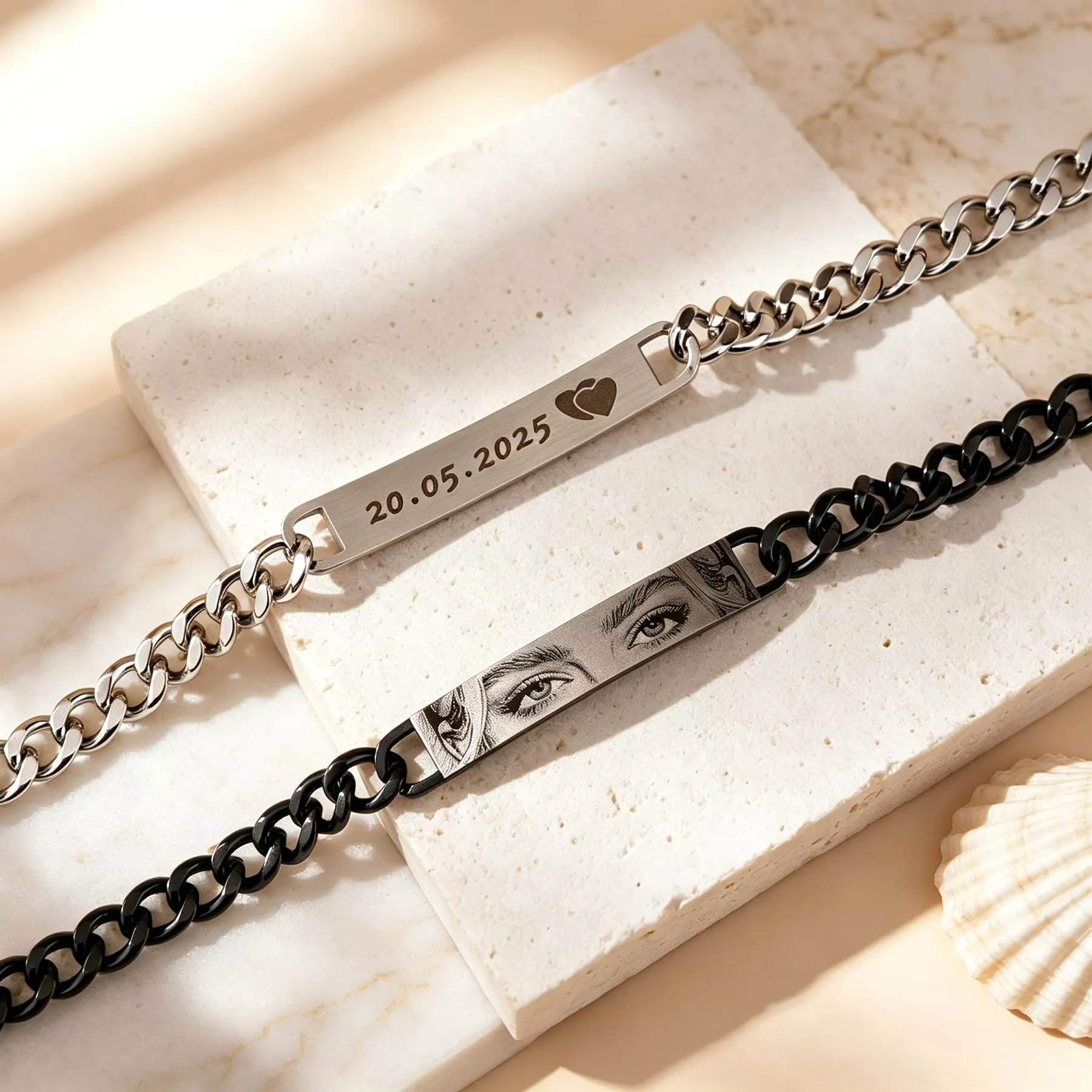 Personalizzato occhi-foto coppie braccialetto - regolabile braccialetto partner personalizzato con foto e nome incisione in acciaio inossidabile, amore amicizia regali per San Valentino, Coppia - immagine 4