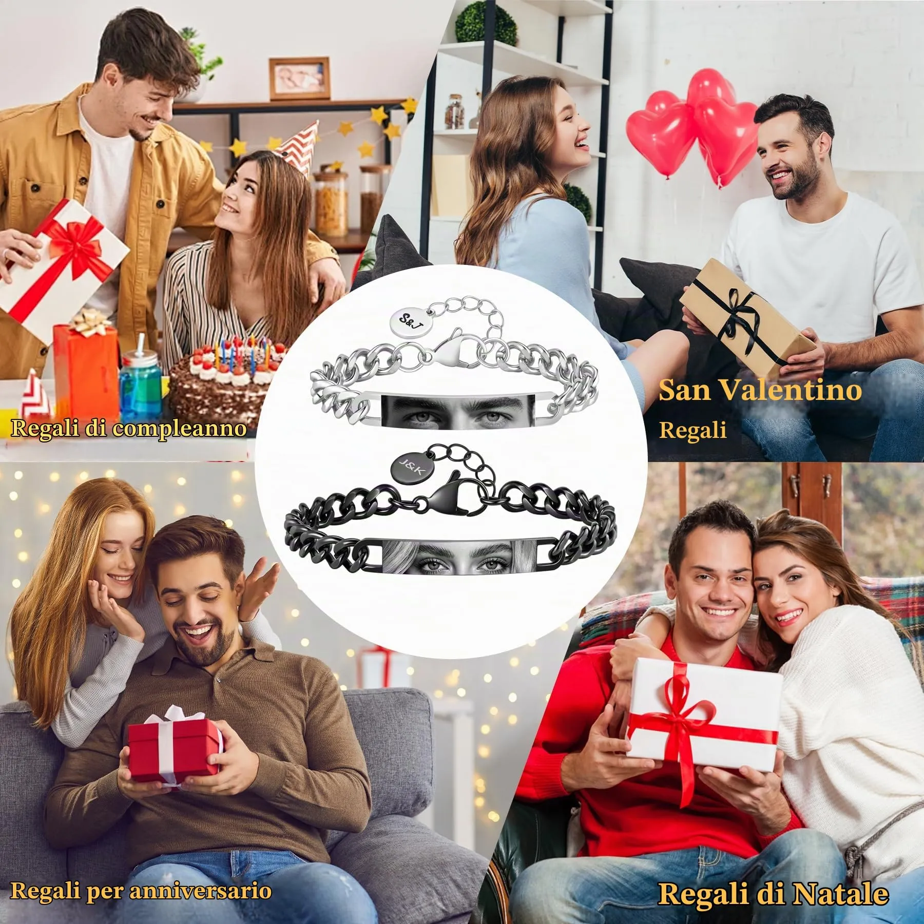 Personalizzato occhi-foto coppie braccialetto - regolabile braccialetto partner personalizzato con foto e nome incisione in acciaio inossidabile, amore amicizia regali per San Valentino, Coppia - immagine 8