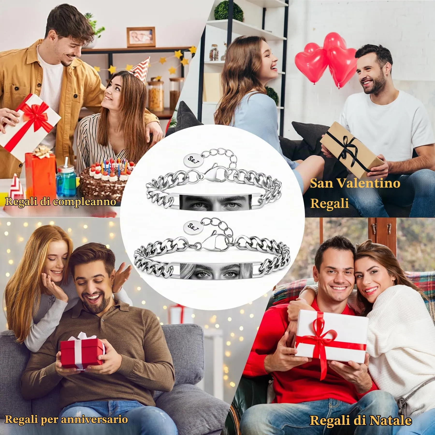 Personalizzato occhi-foto coppie braccialetto - regolabile braccialetto partner personalizzato con foto e nome incisione in acciaio inossidabile, amore amicizia regali per San Valentino, Coppia - immagine 7